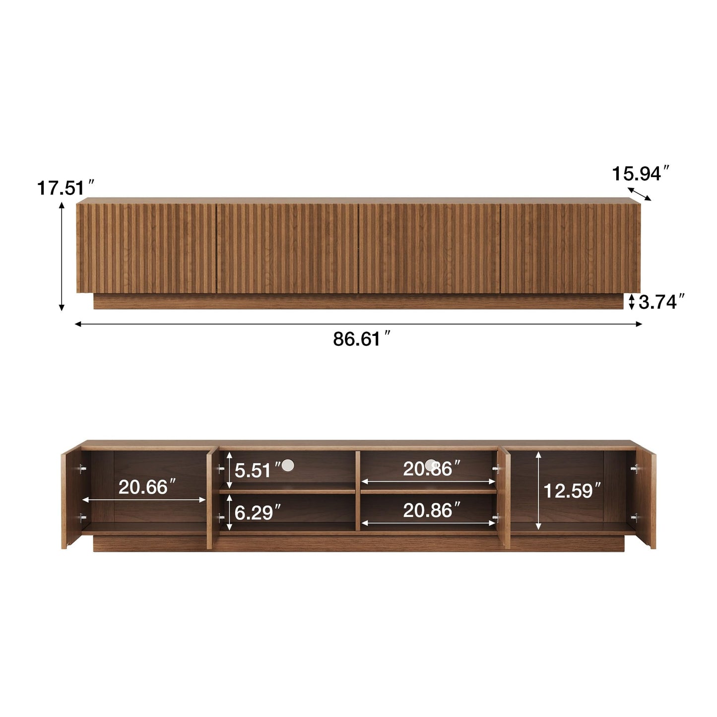 DinaiteEain 86.61" Mid Century Modern TV Stand for TVs up to 85 Inch, Walnut Media Console with 4 Doors & Large Storage, Entertainment Center for Living Room or Bedroom