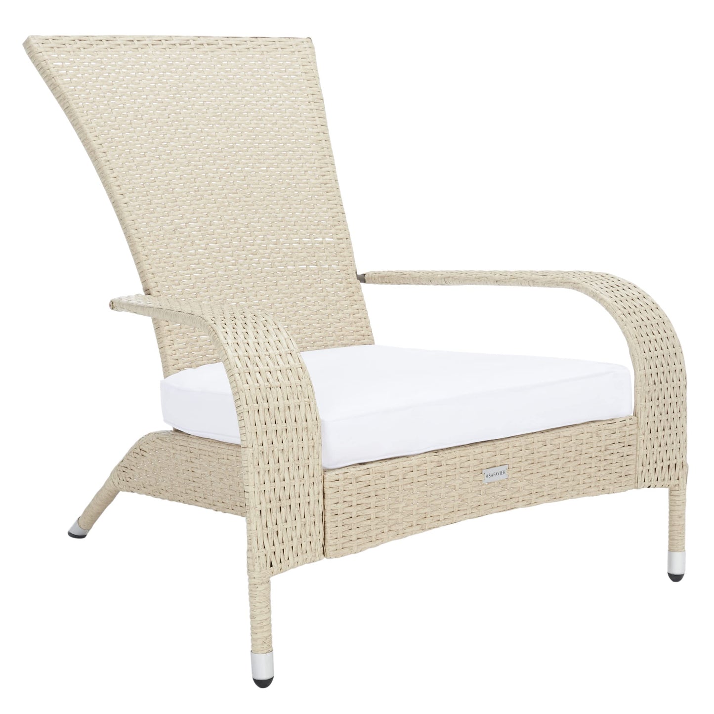 SAFAVIEH Outdoor - Edna 3-Piece Lounge Set - Beige & White - Steel Frame & Faux Rattan with Cushion - Wingback Tropical French Design - Ideal for Patio, Deck, Porch, Backyard (PAT7719B)