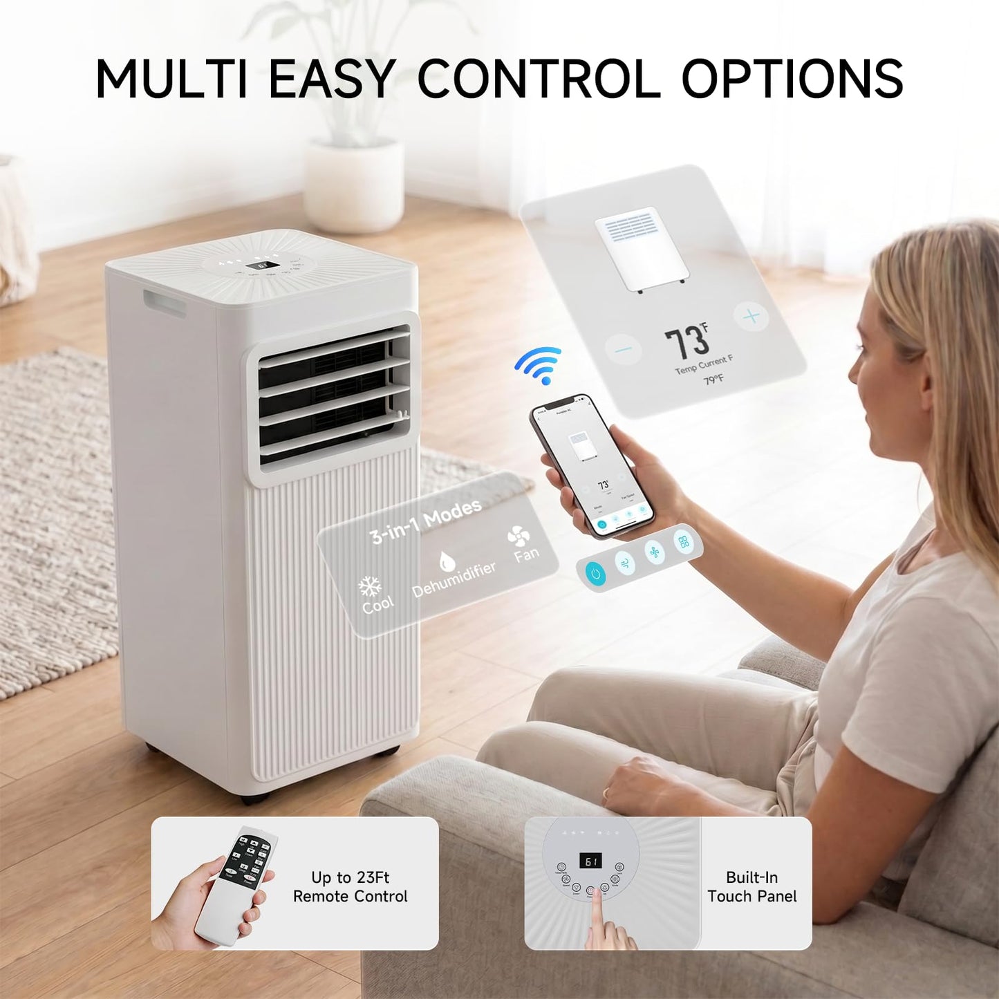 Portable Air Conditioners 16,000 BTU 5-in-1 Air Conditioner Portable Up to 850 Sq.Ft., Portable AC Unit with Cool, Fan, Dehumidifier, 24H Timer, Sleep Smart WiFi Remonte Installation Kit Included