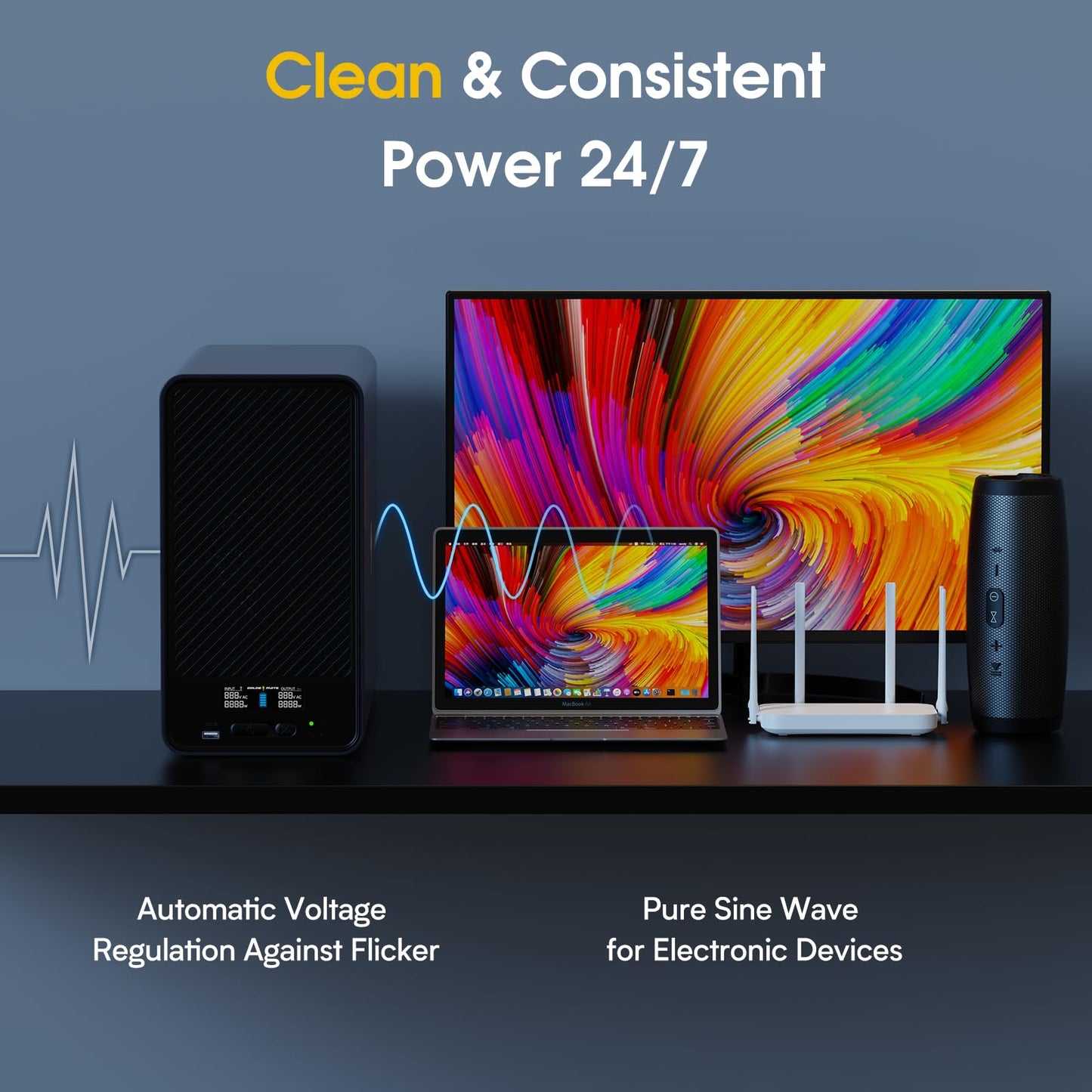 GOLDENMATE 2000VA/1600W Lithium UPS Battery Backup and Surge Protector, Backup Battery Power Supply with LiFePO4 Batteries(460Wh), AVR, Line Interactive Sinewave UPS System, 8 Ports, LCD Screen, Gray