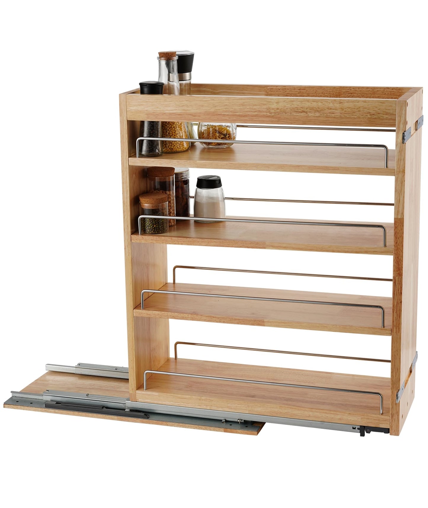 DINDON Pull Out Spice Rack Cabinet Organizer, (8" W x 21.9" D x 25.2" H) Multi-Use Soild Wood Pull Out Cabinet Organizer Slide Out Shelf Sliding Base Cabinet Storage Organization