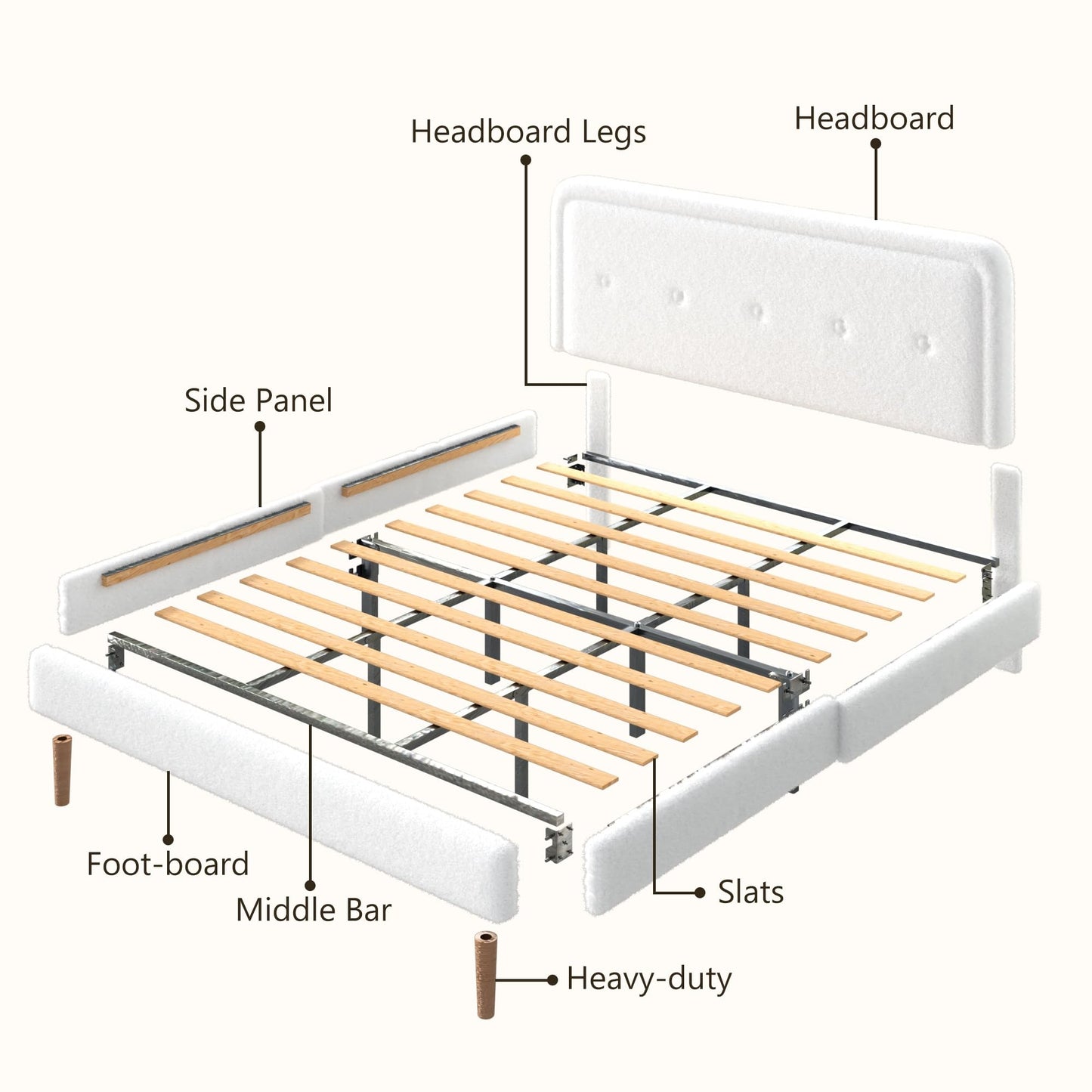 wirpexhowak King Size Boucle Bed Frame with Adjustable Headboard, Cloud Boucle Upholstered Platform Bed Frame, Rounded Corners Design & Easy Assembly, Box Spring Optional, Noise Free, White