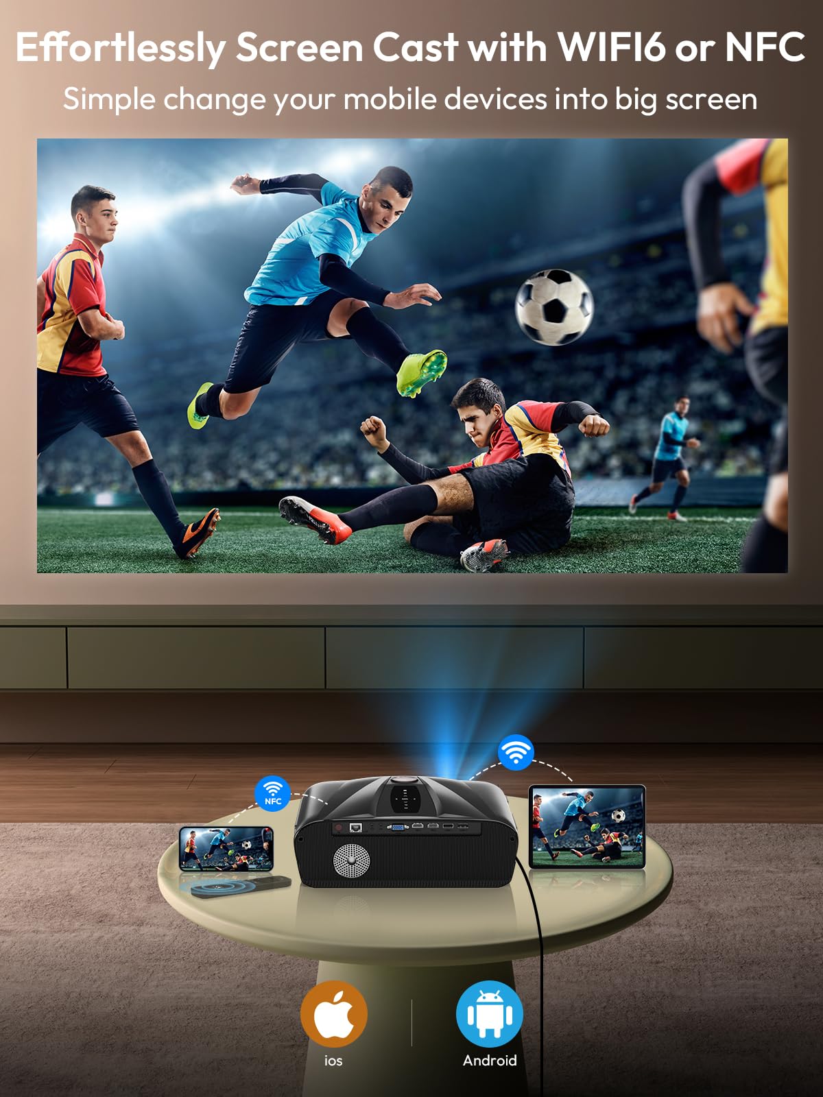 Daylight Projector Auto Focus 4K, 2300 ANSI Bright HD LED 4K Home Theater Karaoke Movie Gaming Projector Ceiling Indoor Outdoor Native 1080P Smart TV Proyector with 5G WiFi Bluetooth Apps HDMI WiFi 6