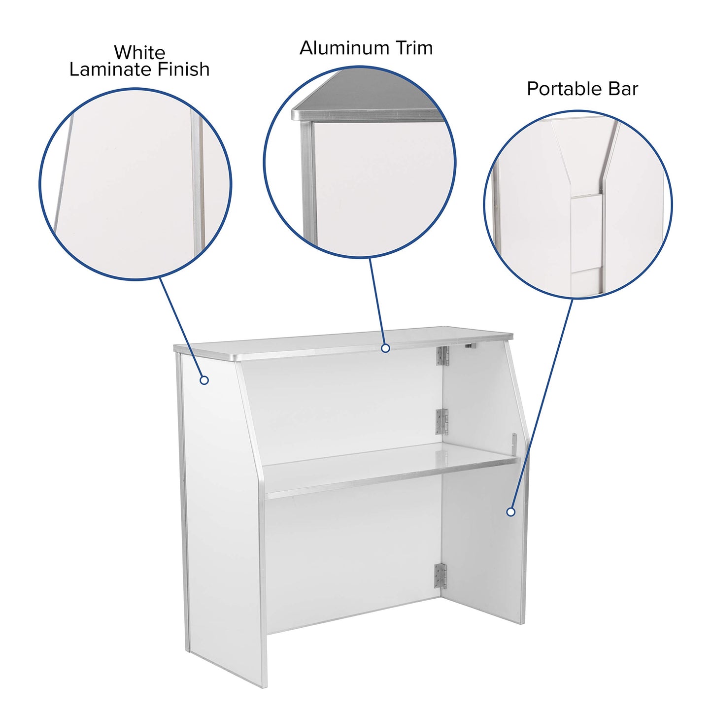 Flash Furniture 4' Folding Portable Event Bar with Top and Middle Shelves, Mobile Laminate Foldable Bar for Parties and Events, White