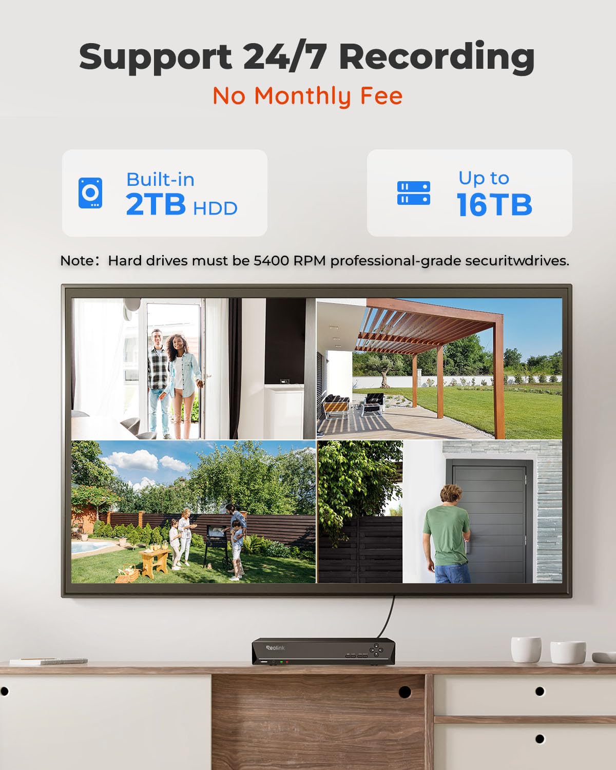 REOLINK Smart 5MP 8CH Home Security Camera System, 4pcs Wired PoE IP Cameras Outdoor with Person/Pet/Vehicle Detection, 4K 8CH NVR with 2TB HDD for 24-7 Recording, RLK8-520D4-5MP