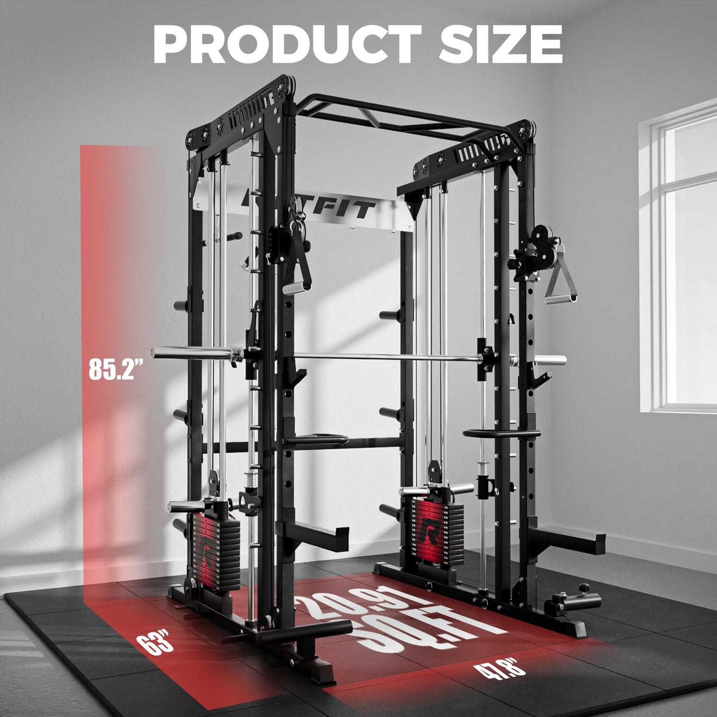 RitFit M1 Pro Smith Machine Package, All-in-One Power Cage with Weight Stack Set, Includes LAT Pulldown & Cable Crossover System for Home Gym