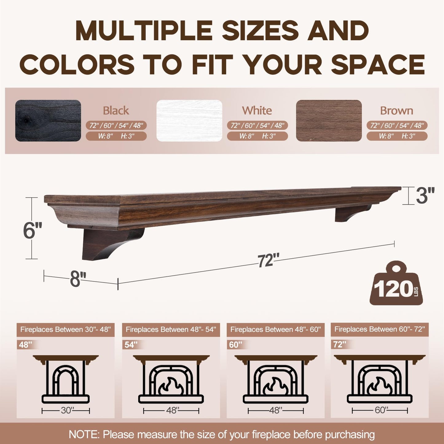 LXWZHK 72 Inch Fireplace Mantel Shelf with Corbels, Rustic Floating Shelf for Wall, Wooden Fireplace Mantle for TV Mounting & Living Room, Brown