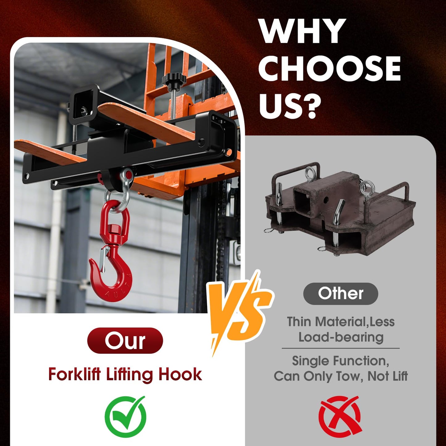 10 Ton Heavy Duty Forklift Lifting Hook, Forklift Trailer Hitch Attachment for Lifting & Towing Generators and Machinery, Fork Lift Attachment Fits Standard Forklift Tractor Forks (MAX 22000lbs)