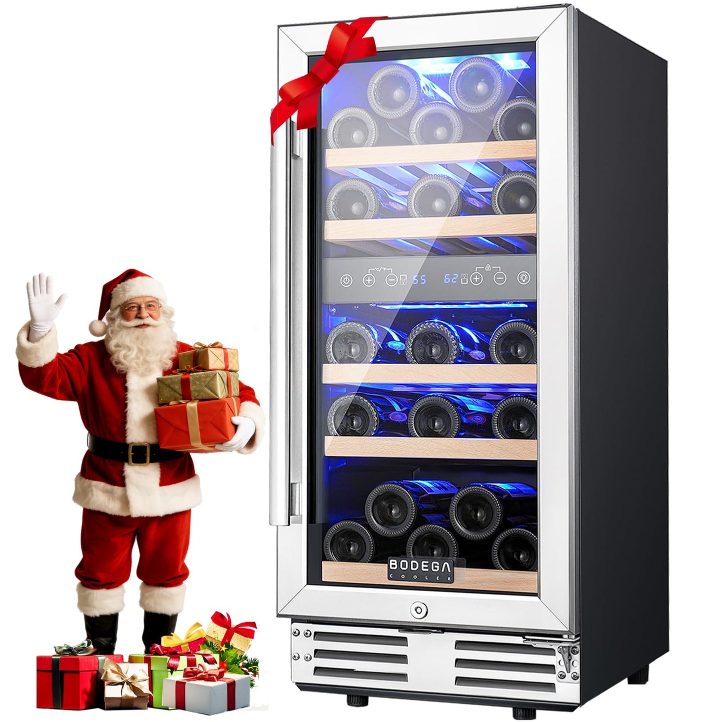 BODEGA 15 Inch Dual Zone Wine Fridge, 30 Bottle, Black 15” Wine Cooler Under Counter For Home and Kitchen, With Double-Layer Glass Door, Wine Refrigerators Free standing with Temperature Control.