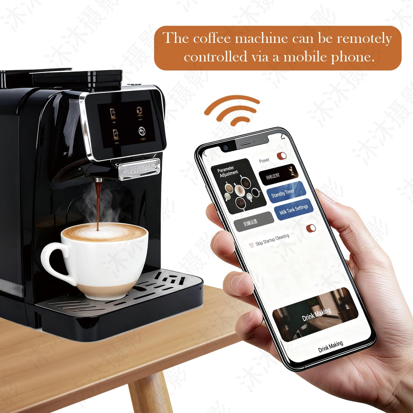 BUSBYR Fully Automatic Espresso Coffee Machine with Milk Cooler 4.3" Touchscreen Dual Heating 11 One Touch Beverages Adjustable Grinder & Milk Frother WiFi Smart Control