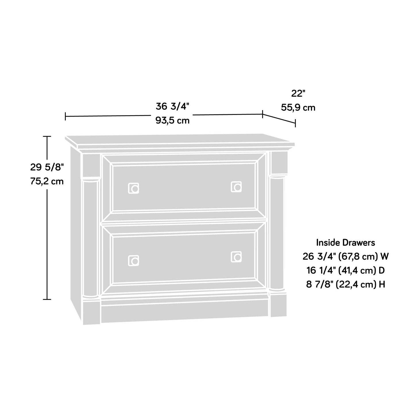 Sauder Palladia 2 Drawer File Cabinet, Lateral Filing Cabinets for Home Office, Hanging File Folders Organizer, Interlocking Drawers, in Vintage Oak Finish