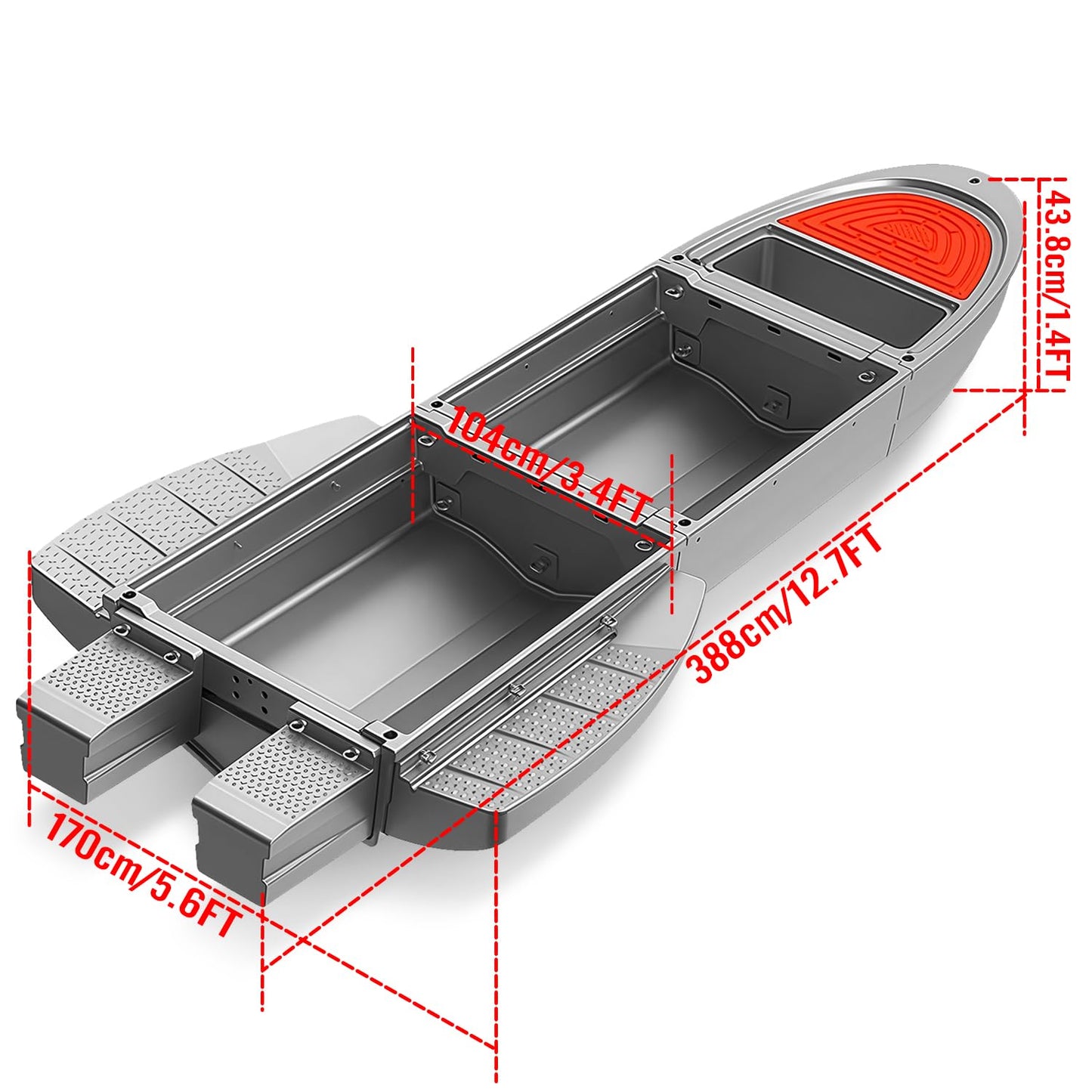 Fishing Boat, Folding Jon Boat with 3 Collapsible Modular Fishing Kayak and 2 Side&Tail Pontoons, Multipurpose Kayak Canoe, Up to 800lbs Buoyancy Suitable for 5-7 Person-Grey.