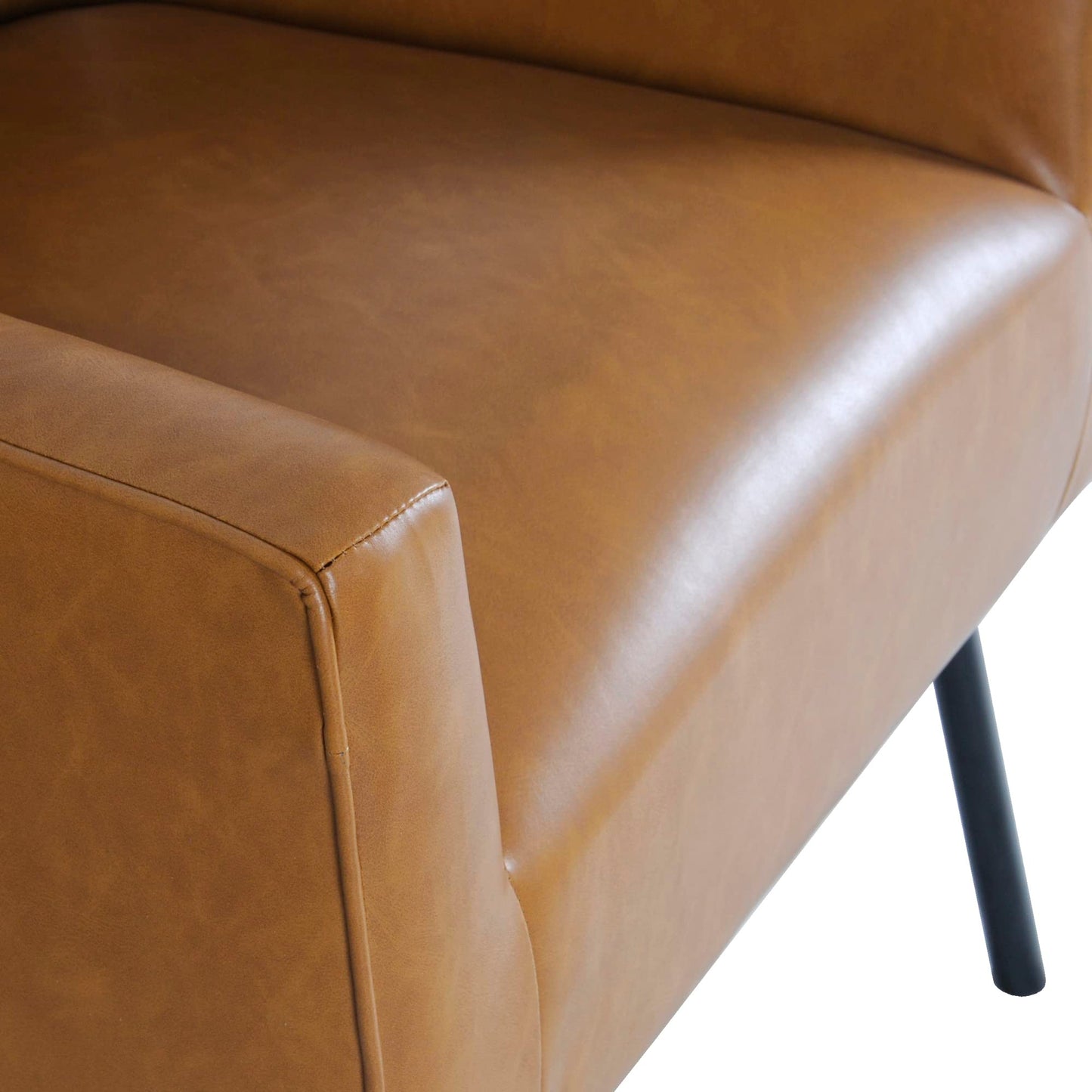 HomePop Modern Accent Chair, Homepop Home Décor, Accent Chairs for Living Room & Bedroom, Fabric Reading Living Room Side Chair, Single Sofa with Lounge Seat and Metal Legs- Carmel Faux Leather