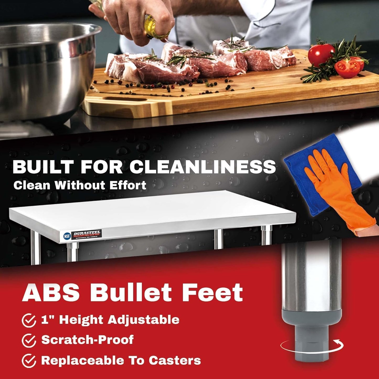 DuraSteel 30x12 Stainless Steel Work Table - NSF Commercial Prep Metal Table - Outdoor Pizza Oven Stand w/Under Shelf - Kitchen Island Laundry Utility Garage Microwave Stand Large Rolling Storage Cart