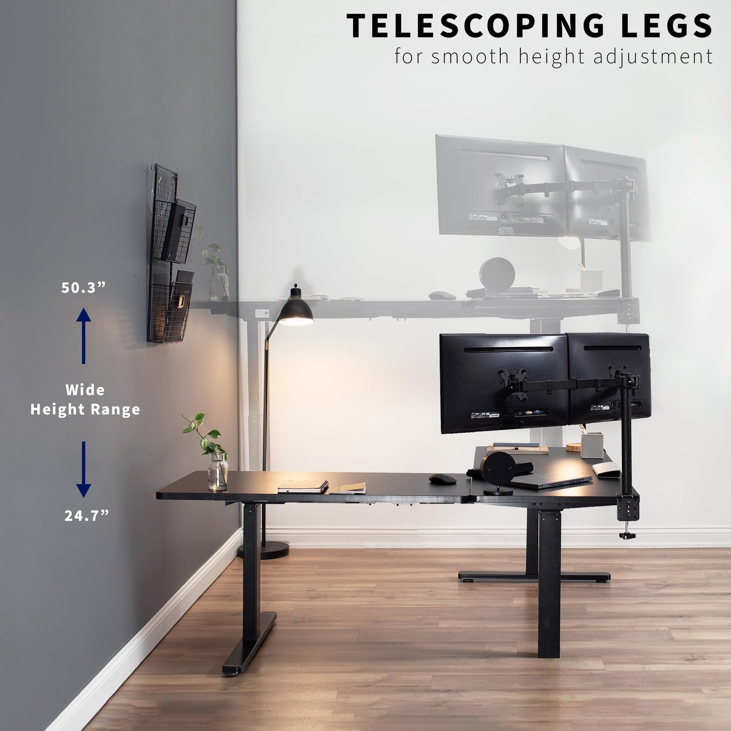 VIVO Electric Height Adjustable 83 x 60 inch Corner Stand Up Desk, 2 Black Solid Table Tops, Black Frame, Memory Controller, L-Shaped Workstation, 3E Series, DESK-KIT-3E8B