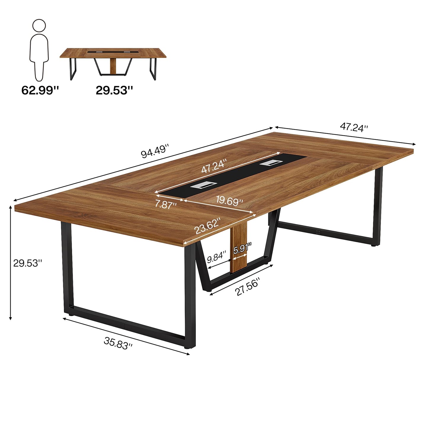 Tribesigns 8FT Conference Table, 94.49 L x 47.24 W x 29.53 H Inches Large Meeting Podcast Table for 10 People, Business Style Wooden Training Table with Strong Metal Frame for Office Conference