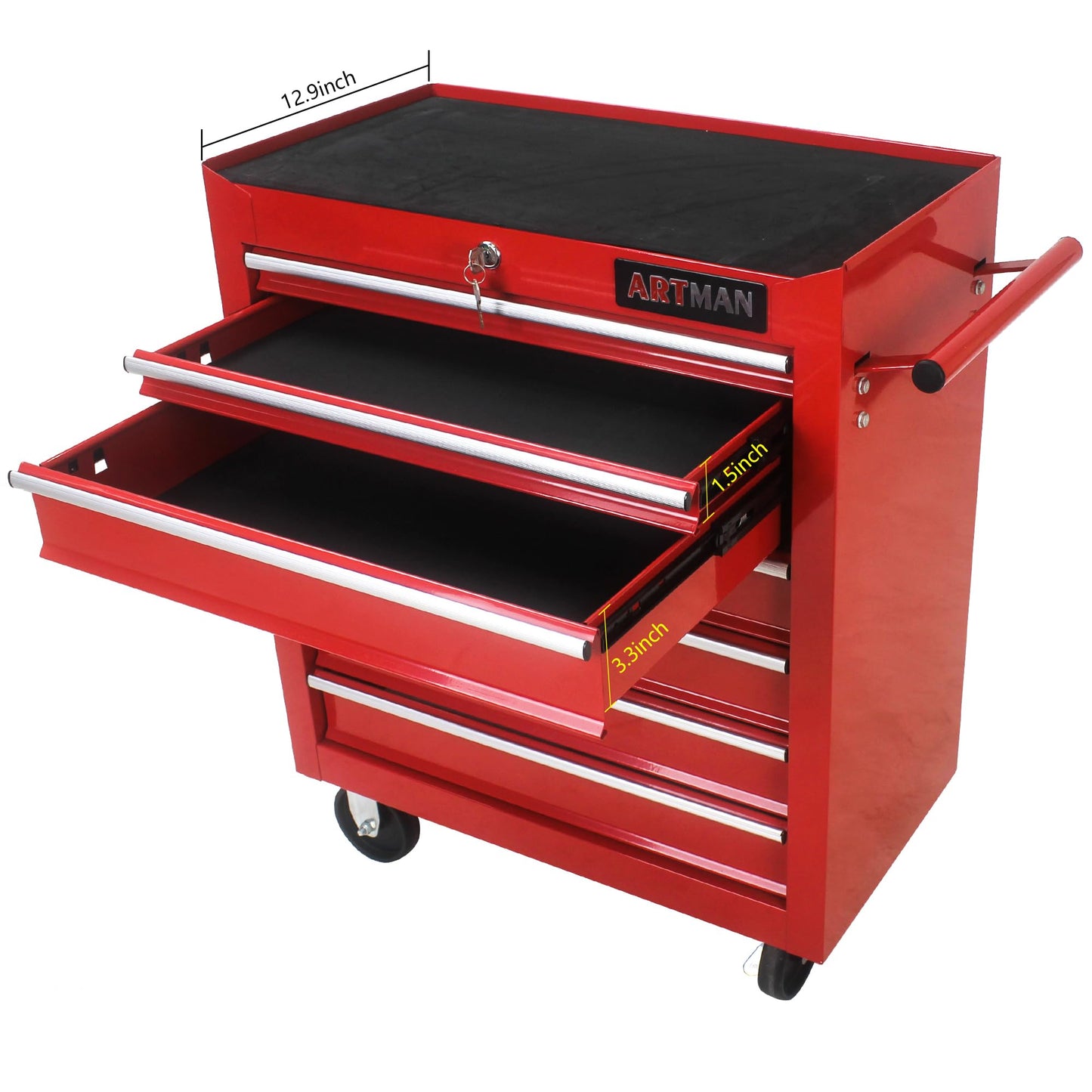 YOPTO Multifunctional Tool Cart with 7 Ball-Bearing Drawers,Portable Rolling Tool Chest W/ 4 Wheels,Key Locking and Pull Handle,for Garage,Warehouse,Workshop,Repair Shop,Red