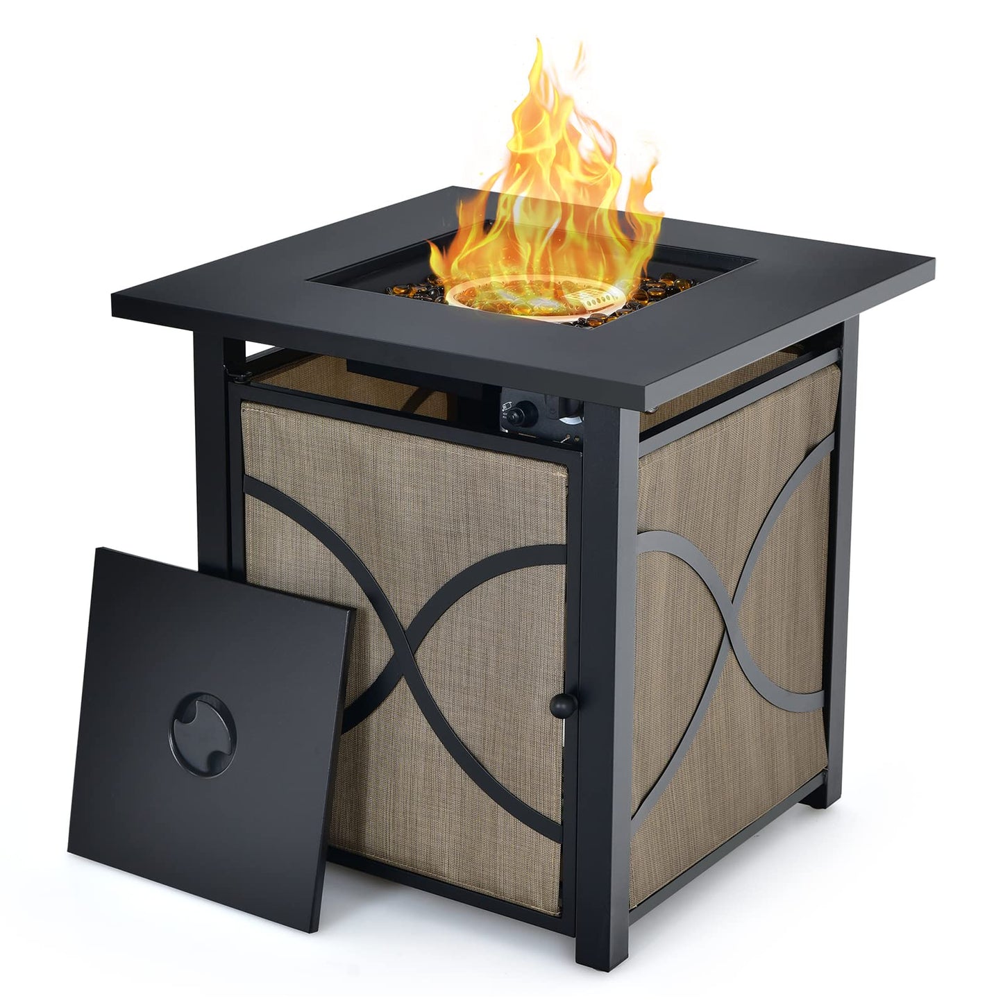 Giantex 25-Inch Propane Fire Pit Table, 40000 BTU Square Gas Firepit Table with Lid, Fire Glass and Adjustable Flame, CSA Approved, 2-in-1 Outdoor Fire Table for Patio and Garden