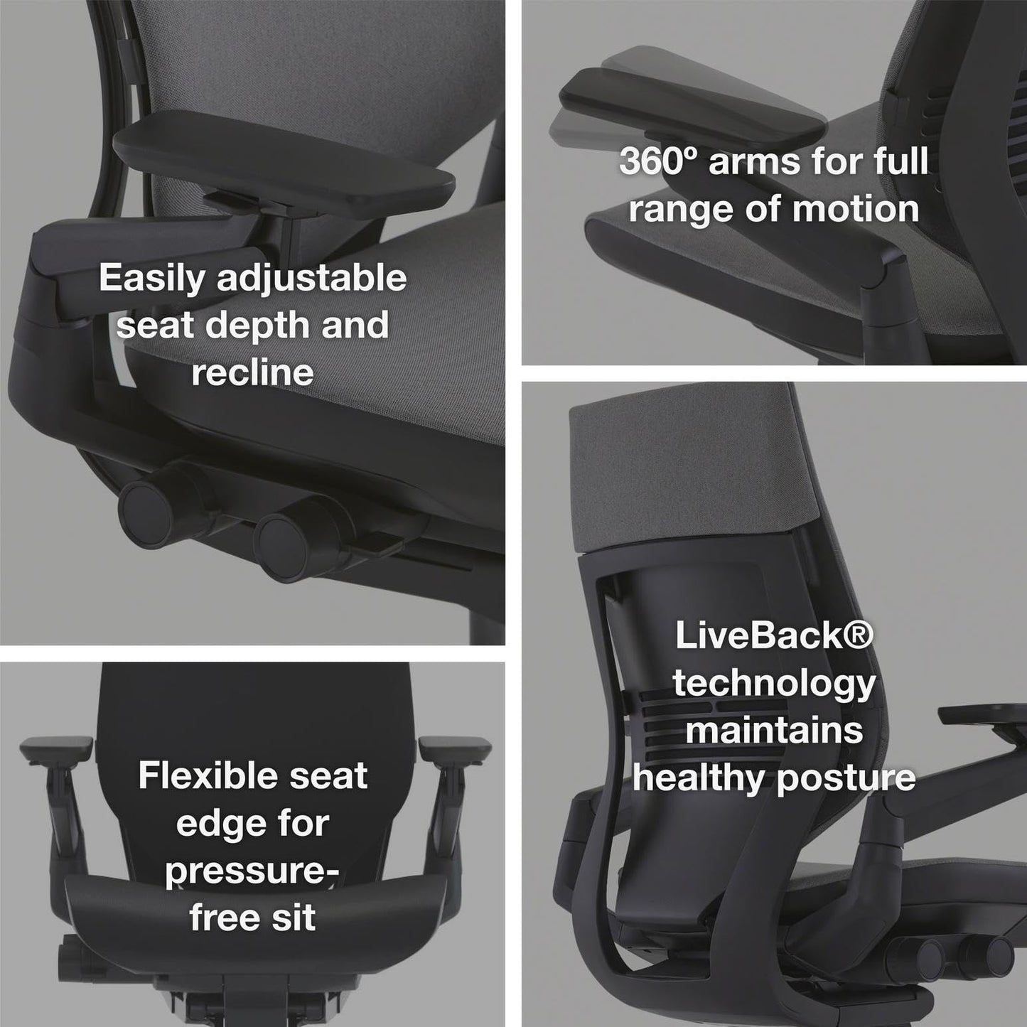 Steelcase Gesture Office Chair with Head Rest - Ergonomic Work Chair with Wheels for Hard Flooring - Comfortable Office Chair - Intuitive-to-Adjust Chairs for Desk - 360-Degree Arms - Licorice Fabric