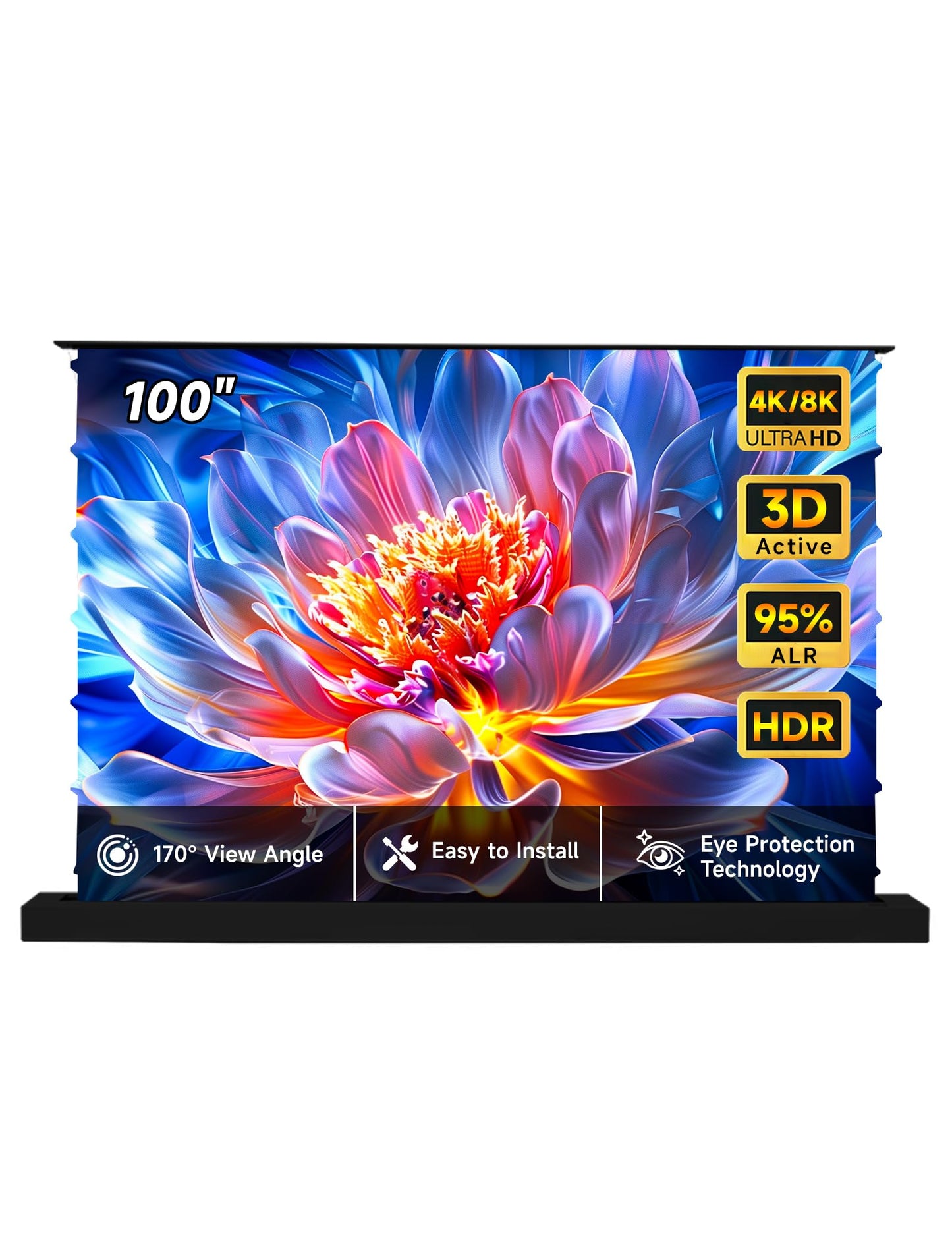 IN&VI 100" Motorized ALR Projector Screen for Ultra Short Throw Projector, Floor Rising Projector Screen, 95% Ambient Light Rejecting, 4K/8K UHD Active 3D, Anti Daylight Home Theater Screen