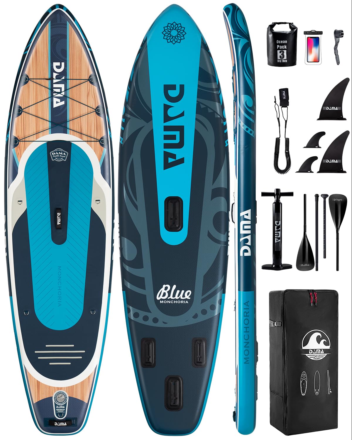 DAMA 11'*34"*6" Stand Up Paddle Board, Inflatable Paddle Board,Inflatable Paddle Boards for Adults w/a Wide, Smooth and Non Slip Deck, Versatile Styles, Suitable for Adults and Teenagers,Blue.