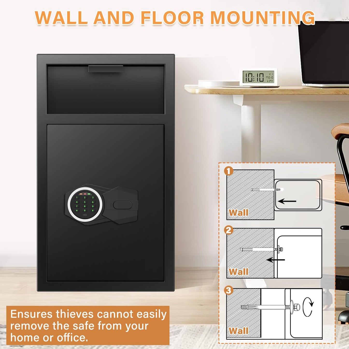 2.7 Cubic Drop Slot Safes for Money Jewelry, Drop Safe for Business with Combination Lock and Key, Mute Function,Depository Safe for Money Jewelry Home Business Office