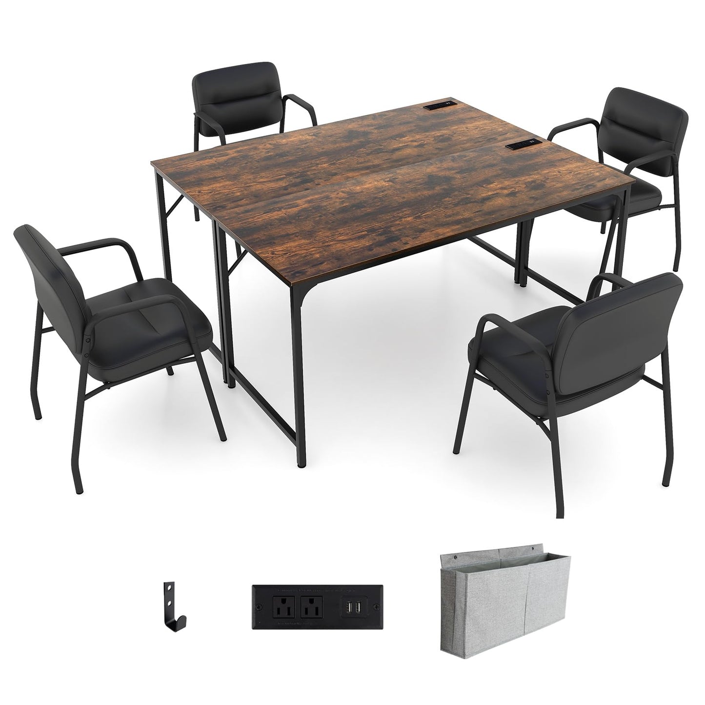 Giantex 10 FT Conference Table with Charging Station, 2 PCS 60" x 24" Rectangular Large Meeting Room Desk with Storage Bag & Hook, Space Saving Seminar Table, Modern Office Computer Desk for 4 People