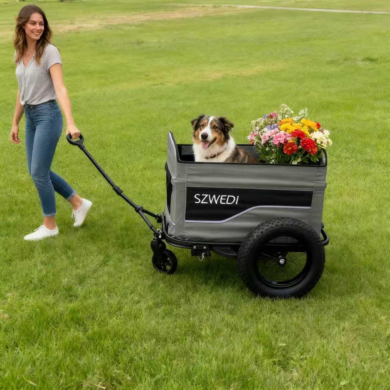 SZWEDI Bike Cargo Trailer&Hand Wagon,100 lbs Load Capacity, Heavy-Duty Bicycle Wagon Cart, Foldable Compact Storage & Quick Release with Universal Hitch, 16" Wheels