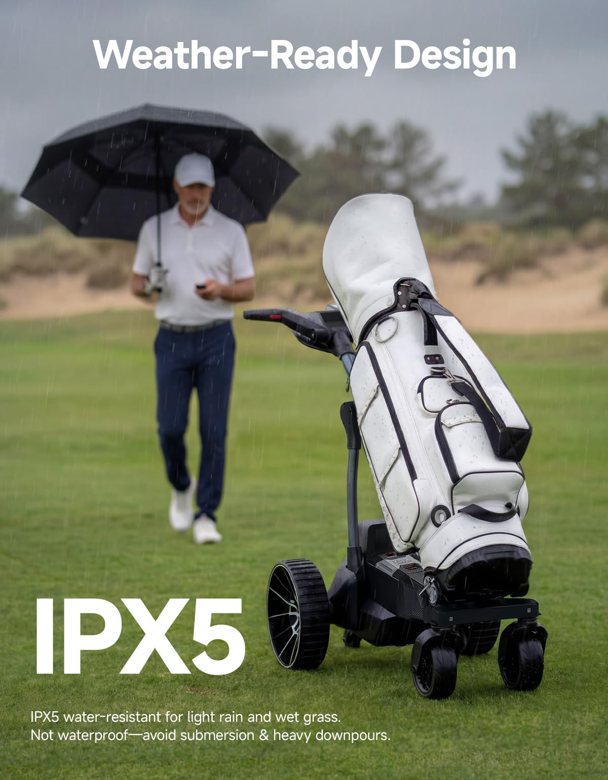 KEMIMOTO ApexR Electric Golf Cart with Power Assist Mode, 492FT Remote Control, Dual 240W Motor 36 Hole Battery, IPX5 Water Resistant Compact Folding Golf Caddy w/ USB-C, Drink & Umbrella Holder