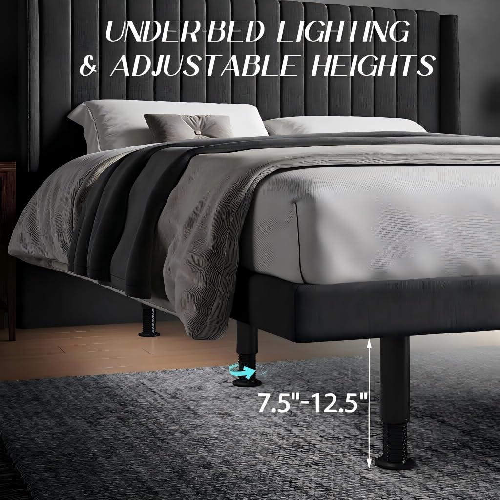 kaipuyiree Adjustable Bed Frame Queen with Massage -Wireless Remote Electric Power Bed Foundation Under-Bed Lighting | Zero Gravity | USB PortsX2 | Height Adjustable Legs