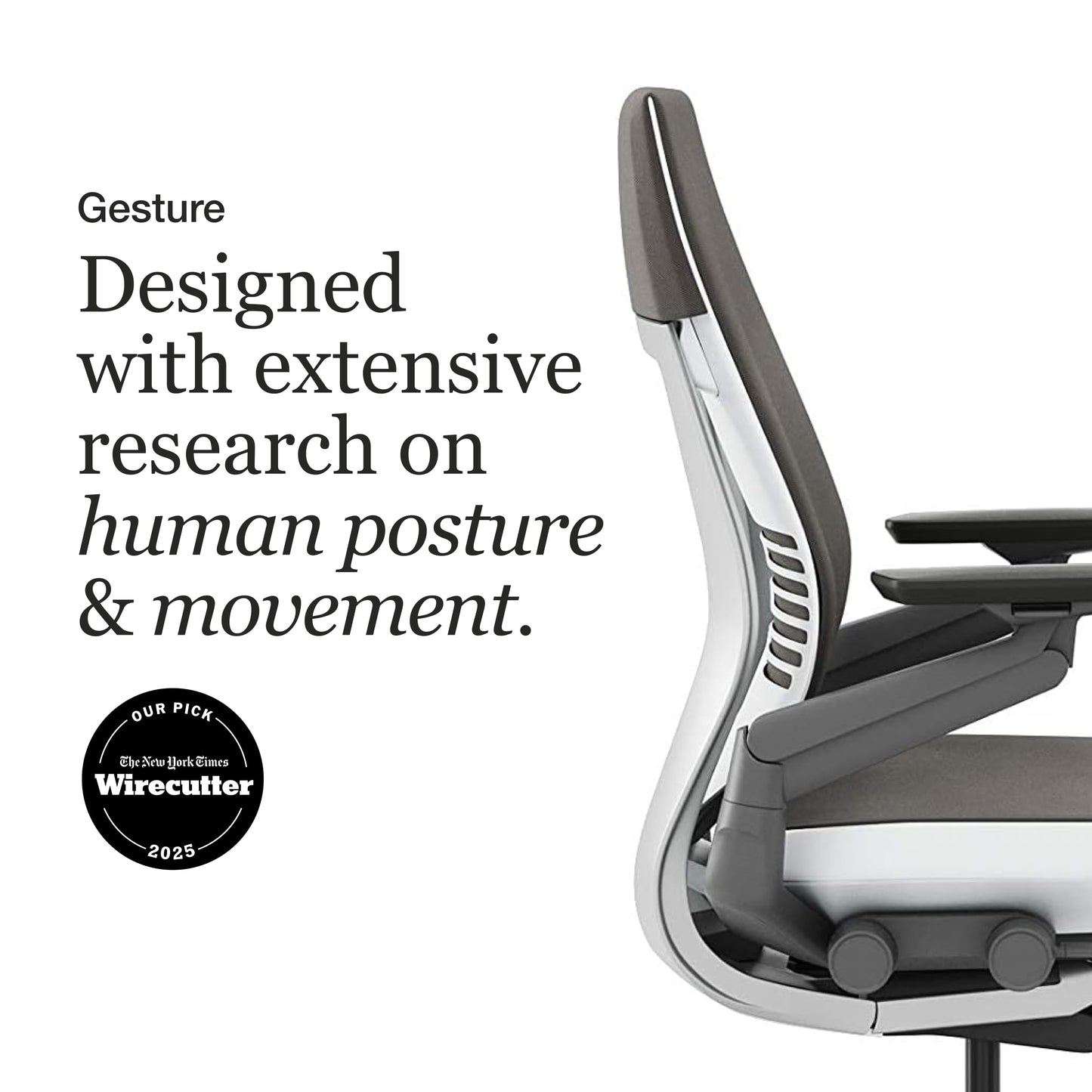 Steelcase Gesture Office Chair - Ergonomic Work Chair with Wheels for Carpet - Comfortable - Intuitive-to-Adjust for Desk - 360-Degree Arms - Graphite Gray Fabric