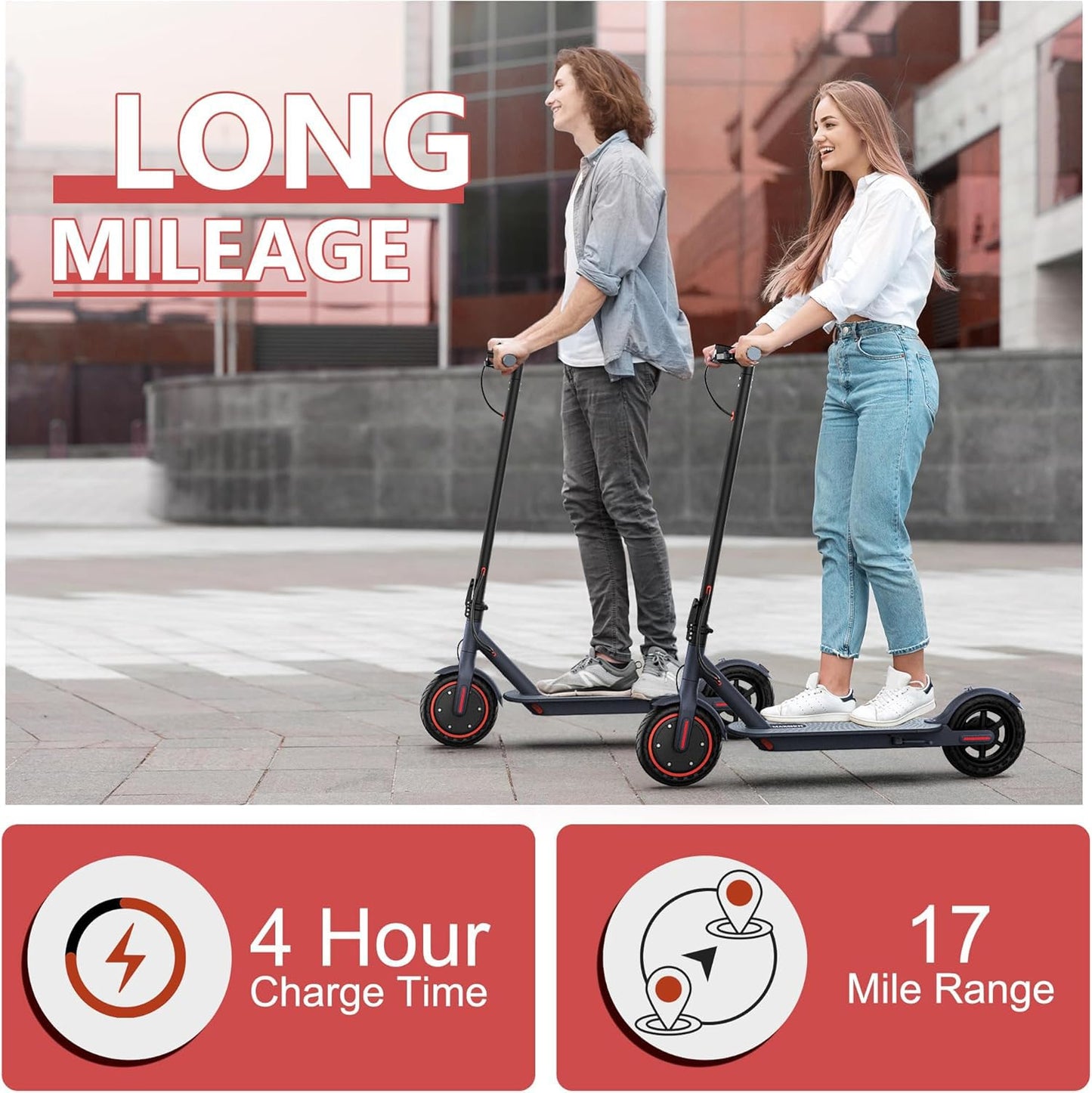 Maxshot Electric Scooter, 8.5" /10" /14" Tire, 16/19/22 Mph Top Speed, 12/16/21/27/28/49/50 Miles Long Range, Folding Escooter for Adults and Kids with Seat Bag, Dual Braking, Dual Suspension, App