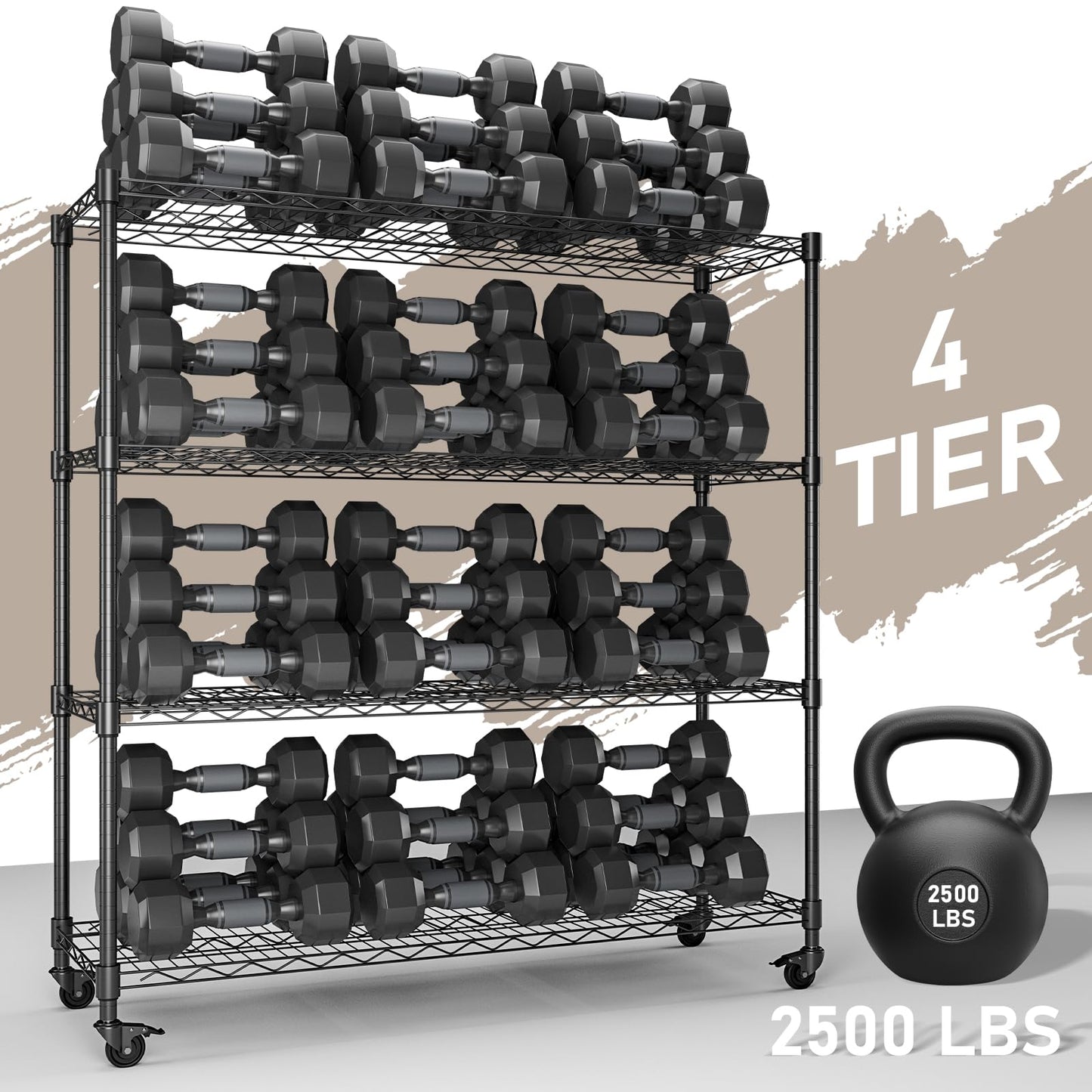 ZUIWAN 62.56" H x 59" W x 20" D Heavy Duty Metal Storage Rack with Wheels - Adjustable Wire Shelving Unit for Kitchen, Pantry, Garage & Commercial Use