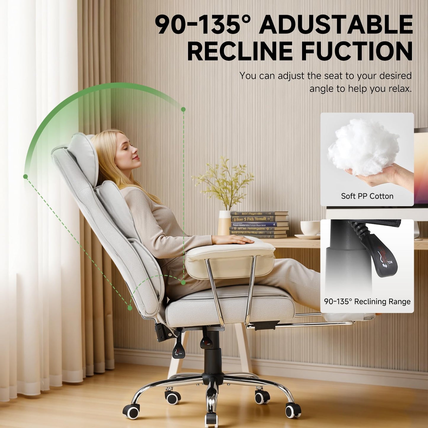 COMHOMA Big and Tall Gaming Chair with Pocket Spring Lumbar Support, Ergonomic Office Chair with Footrest, Executive Desk Chair with Outward Fixed Soft Armrests, Computer Chair with High Back, White