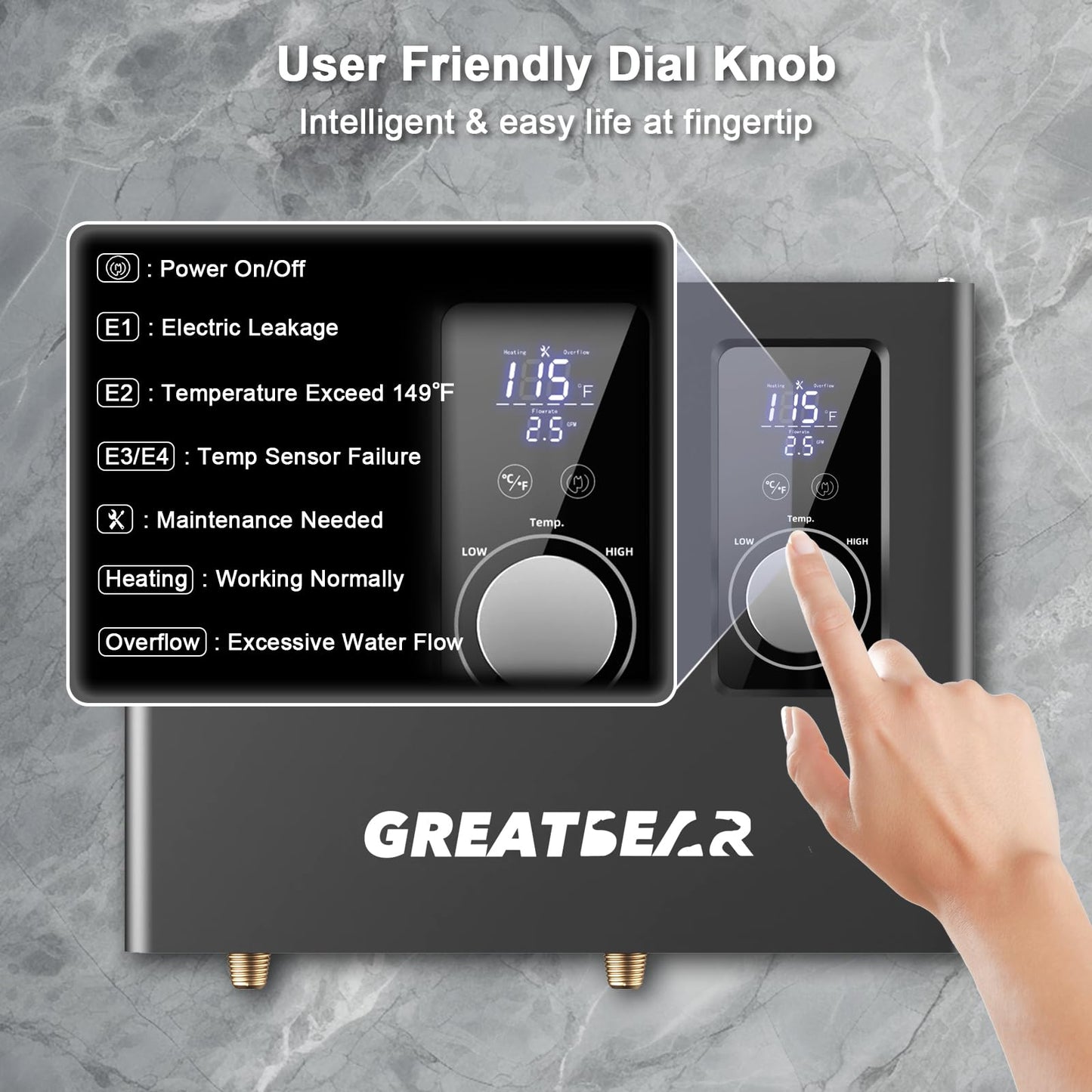 18kW Tankless Water Heater Electric, GREATBEAR on Demand Hot Water Heater Electric 240Volts, Instant Water Heaters Point of Use, Self Modulating and ETL Certified ECO180G Gray