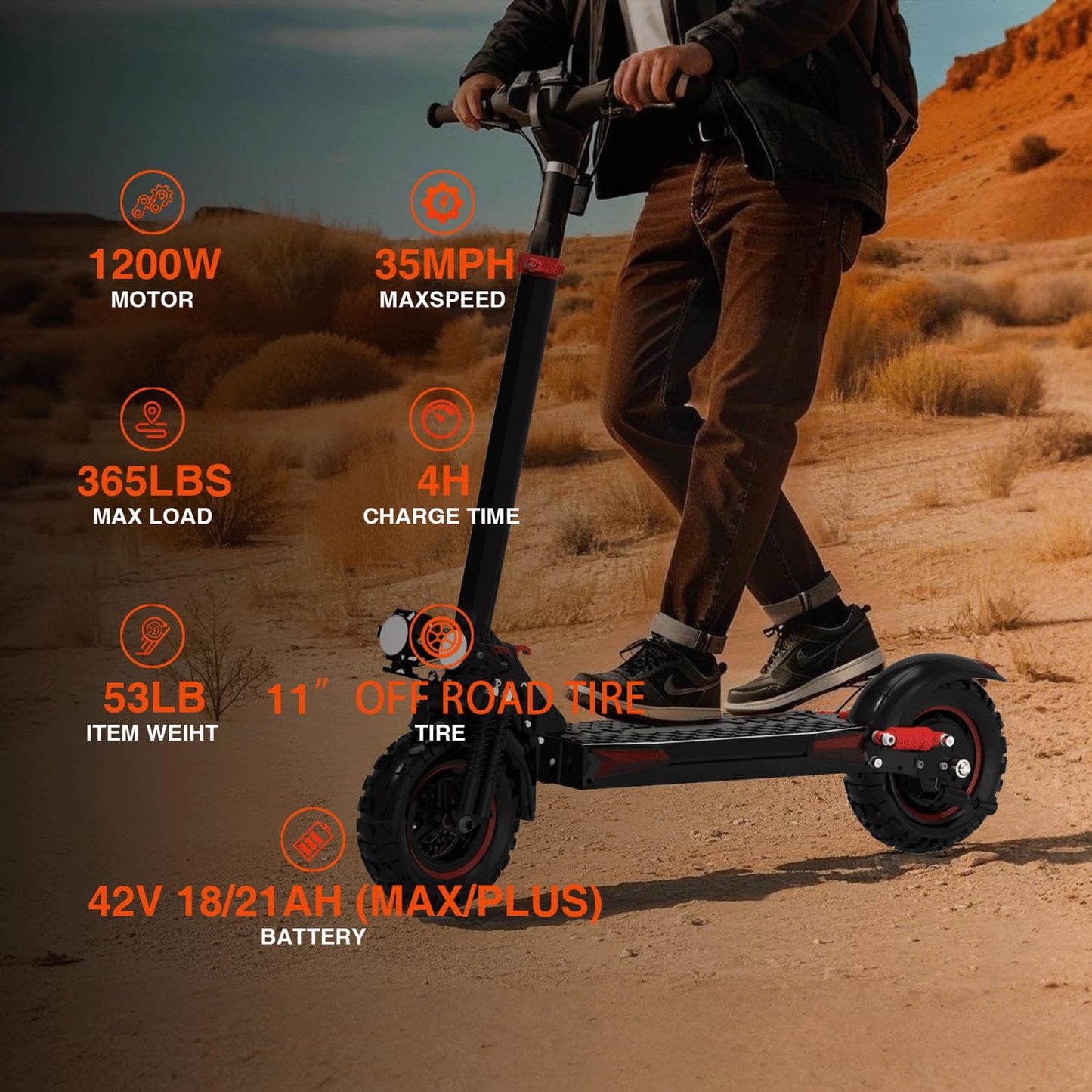 Electric Scooter Adults,1200/1600W Motor, 30/34 MPH Top Speed & 30/40 Miles Range, 48V 18/21AH Big Battery, 10/11" Off-Road Tire Folding E Scooter with Seat, Dual Braking System, Double Suspension