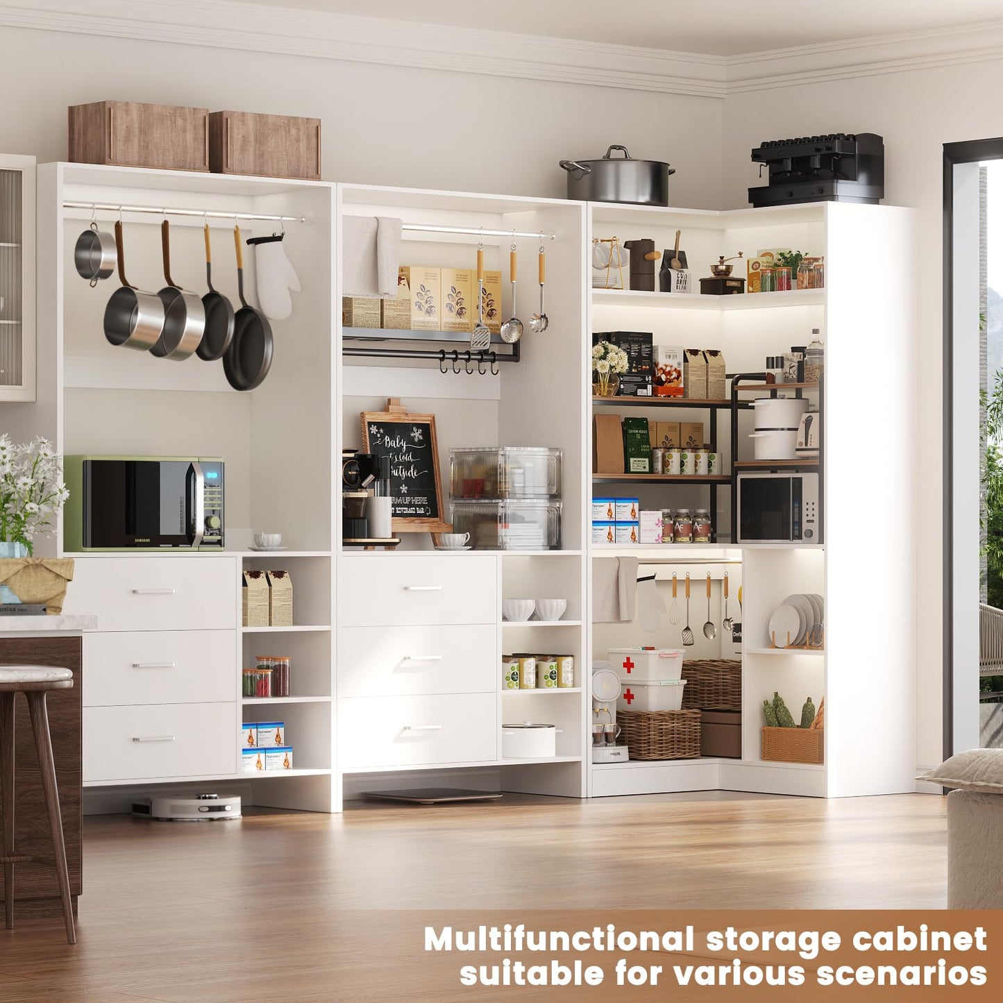 Aheaplus Closet System with 6 Drawers, 4 Hanging Rods & Corner Tower, Corner Closet System with Hanging, 92.6" L-Shaped Walk-In Wardrobe Organizer, 2000+ lbs Capacity, Set of 3, White