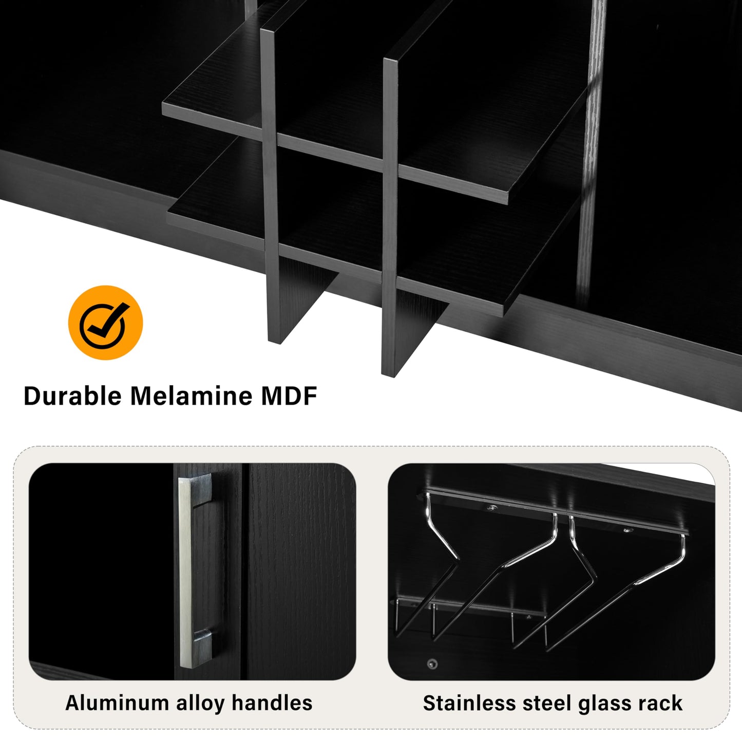 Merax Kitchen Island with Extendable Dining Table & Power Outlet, Wood Wine Bar Cabinet with Bottle Rack & Glass Holder, Coffee Bar, 2-Door Buffet Sideboard with Side Shelves, Black