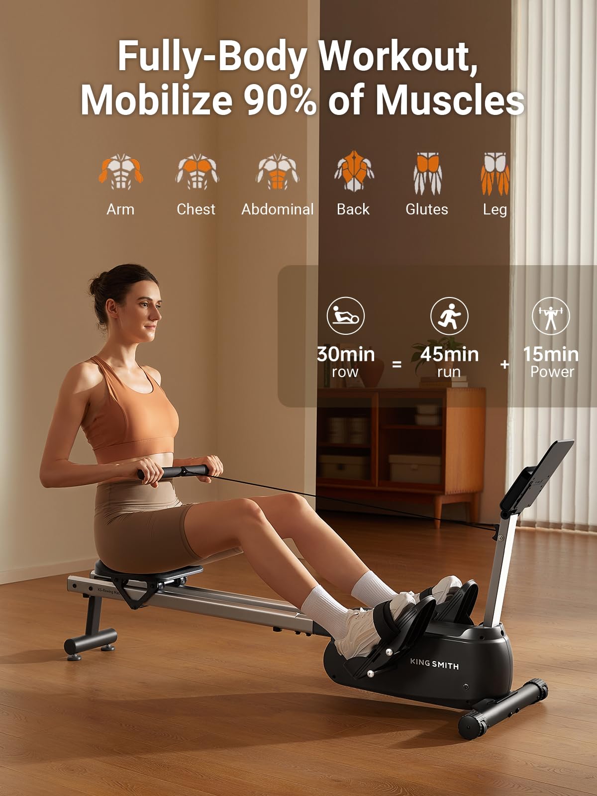 KINGSMITH Magnetic Rowing Machines for Home, 350LBS Capacity, APP Supported, Row Machine with 16-Level Quiet Resistance, LCD Display, Compact Rowing Machine Foldable, Plug-Free
