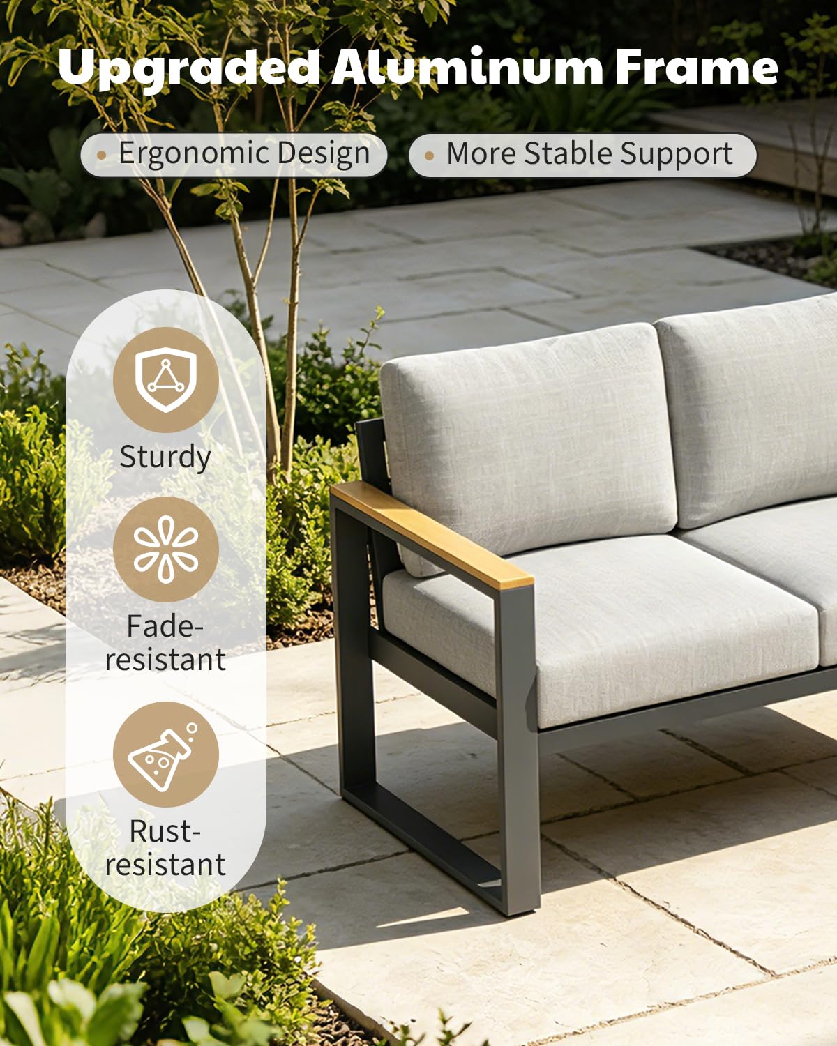 IDEALHOUSE Aluminum Patio Furniture Armchair Set of 2, Metal Outdoor Chairs with Upgraded Cushions, All-Weather Outdoor Single Sofa for Balcony, Garden, Deck, Backyard,Gray
