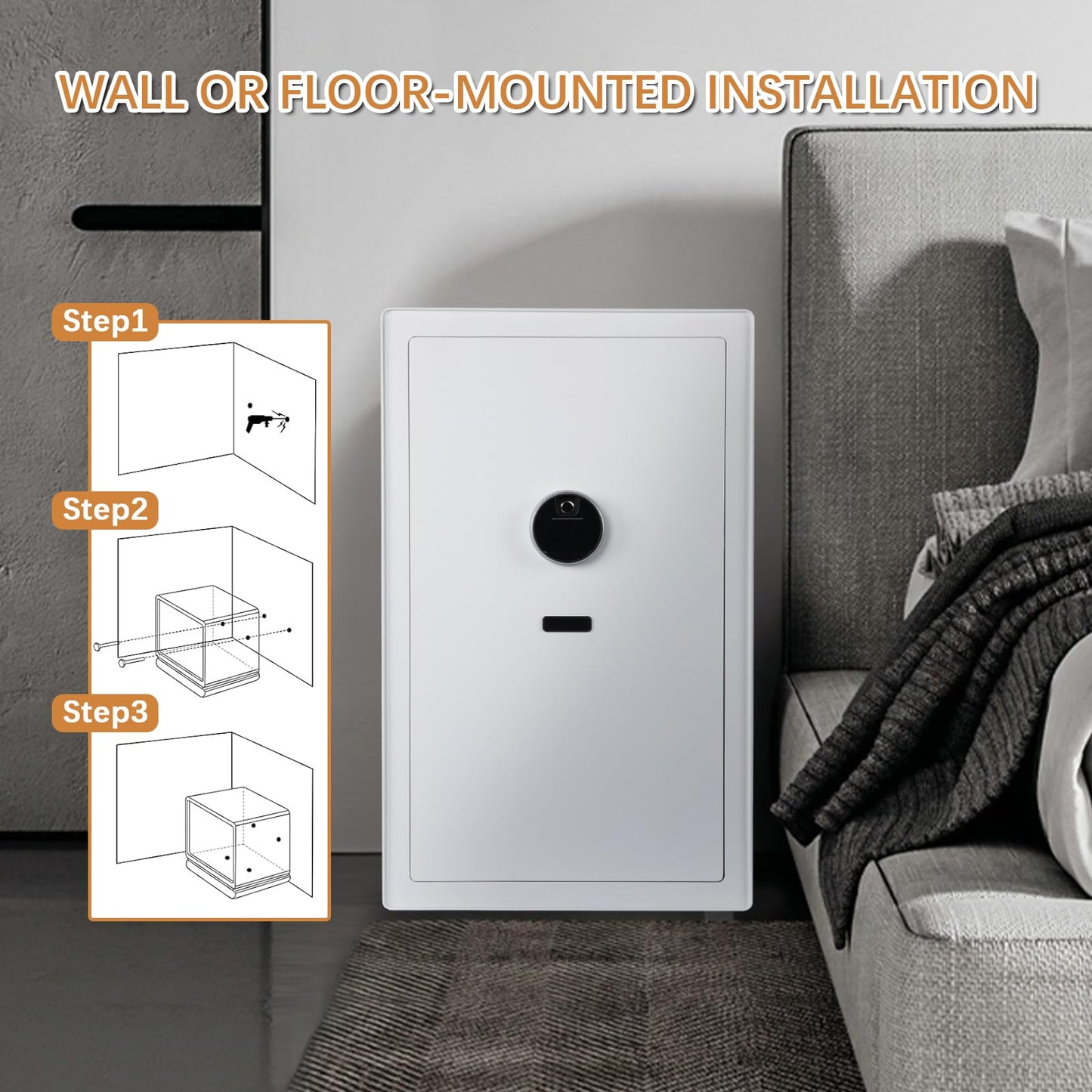VALINIRT 4.7 Cu.Ft Large Home Safe,with Fireproof Waterproof Bag, Heavy Duty Fingerprint Security Safe, Built-In Drawer and Removable Shelf for Storing Valuables