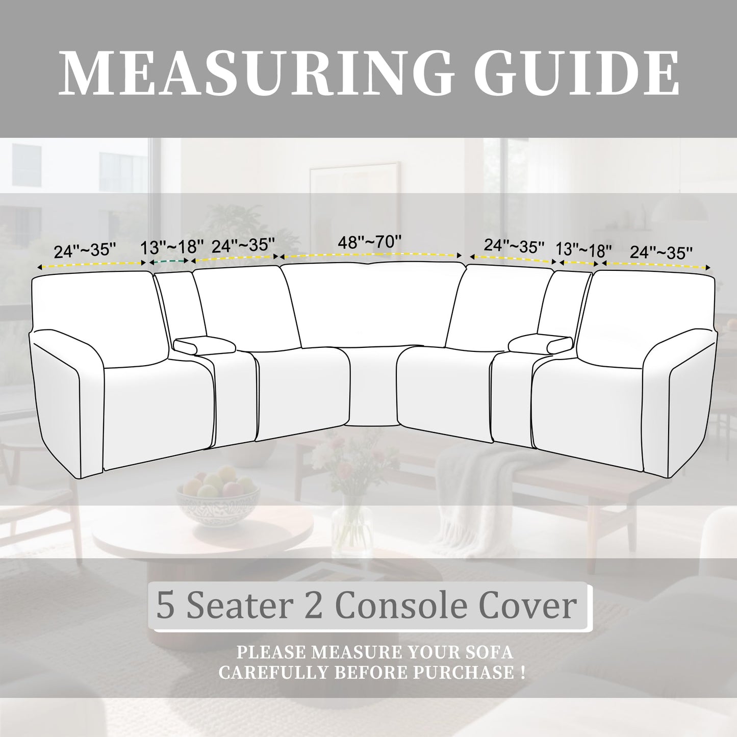 ROFASVCO 100% Waterproof Sectional Recliner Couch Covers for Reclining Couch L Shaped Corner Sectional Sofa Cover Jacquard Stretch L Shape Recliner Slipcovers (5 Seater 2 Console Cover, Deep Grey)