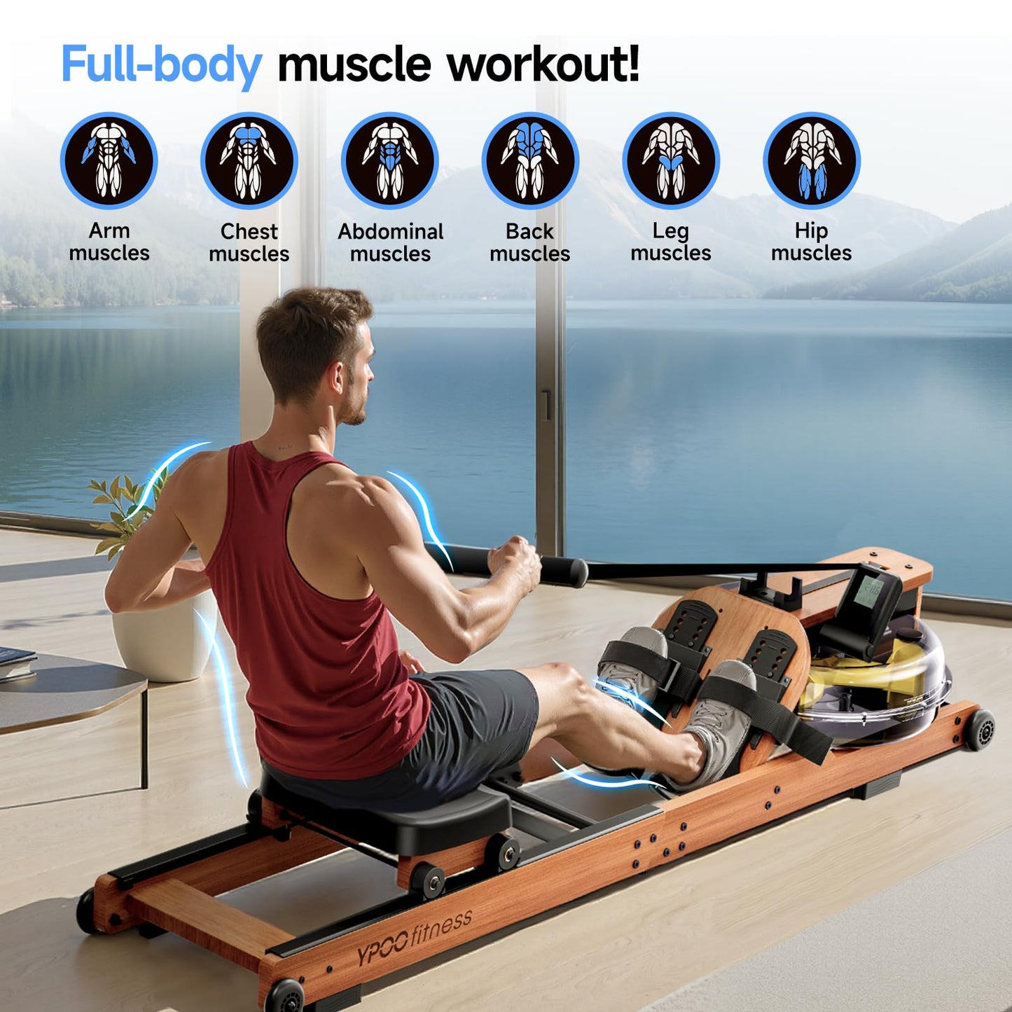 Rowing Machine for Home, 350 LB Capacity, 16-Level Silent Resistance, Magnetic Rowing Machines for Home Foldable, Full-Body Workout Compact Rowing Machine for Cardio & Strength with APP Support