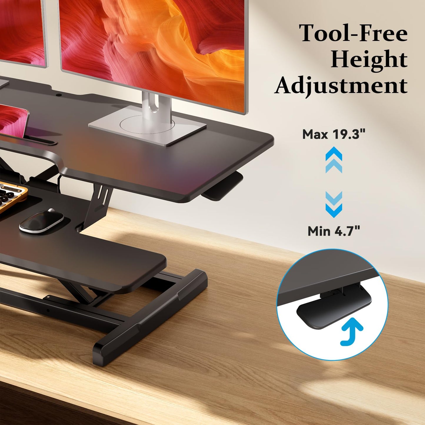 JYLH JOYSEEKER 42 inch Standing Desk Converter, Height Adjustable Desktop Standing Desk with Keyboard Tray for Two Monitors, Sit to Stand up Desk Riser Computer Workstation for Home Office, Black