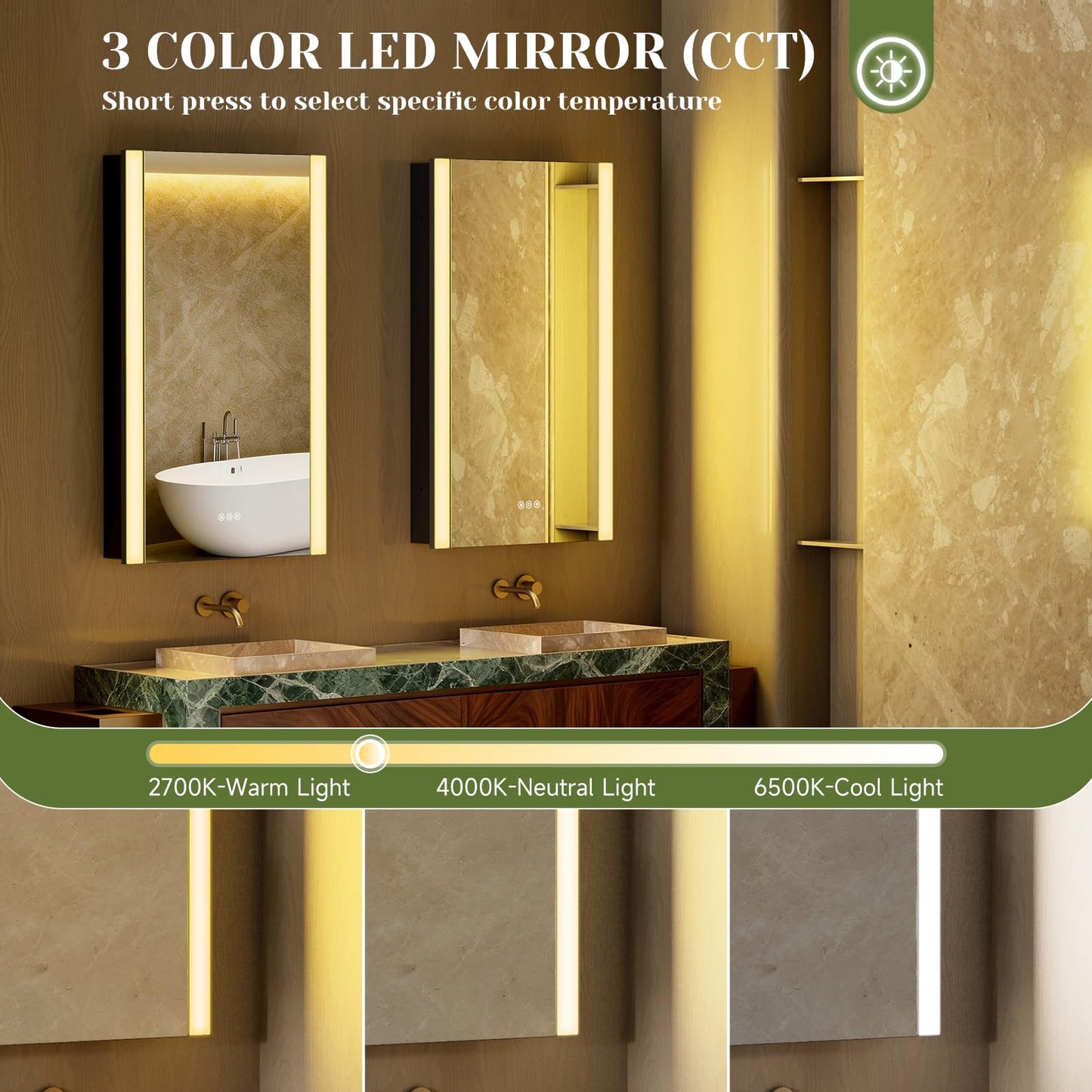 ACEMIRO 20x32 Inch Lighted Medicine Cabinet, Modern Bathroom Medicine Cabinet Mirror with Sleek Vertical LED Lights, Dimmer, Lower Outlet & USB, Smart Storage, Recessed or Surface Mount, 2 Shelves