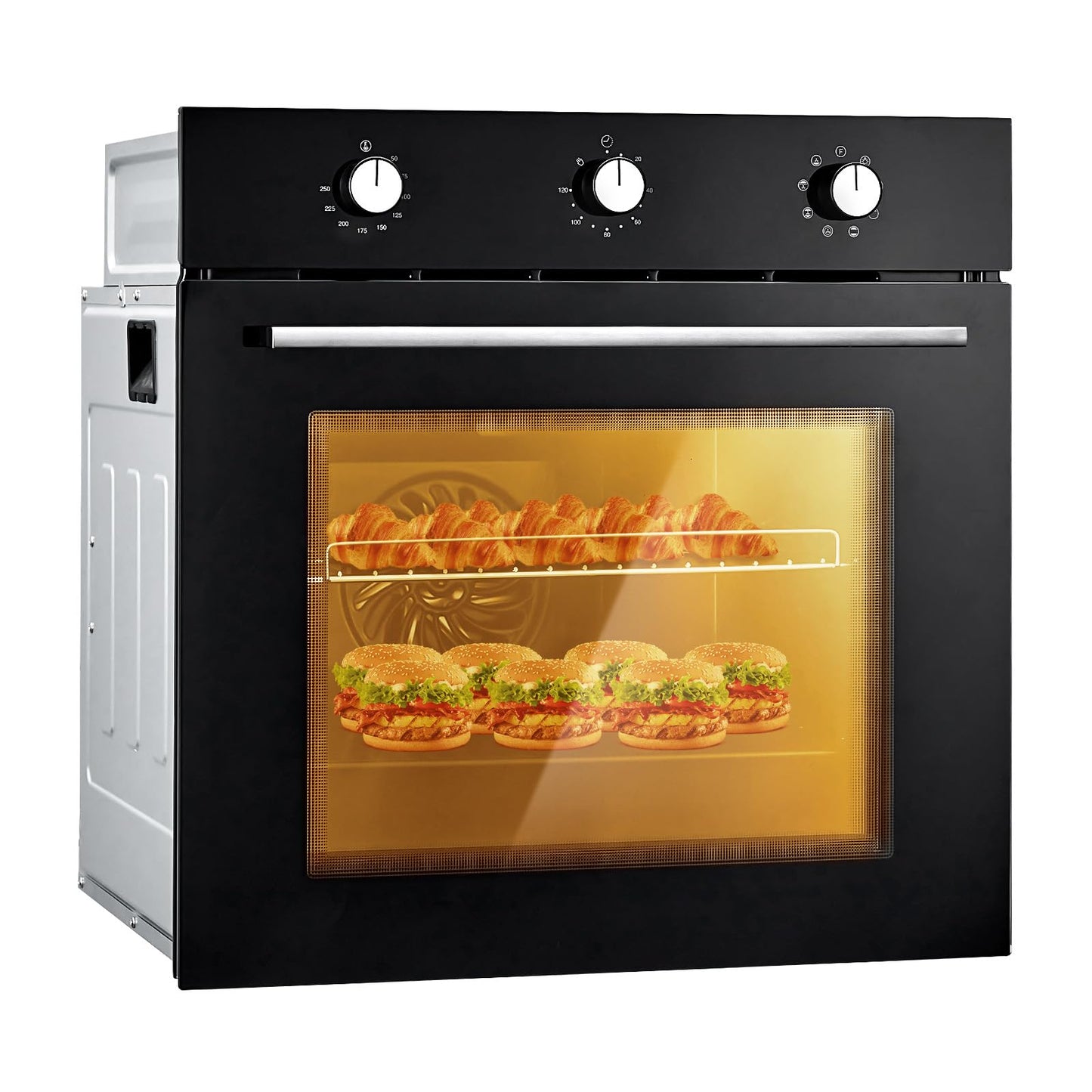 24" Single Wall Oven, 2.5 Cu.Ft Built-in Electric Single Wall Ovens with Mechanical Knobs, Double-Layered Glass Door, 5 Cooking Functions, 3000W 240V Ideal for Kitchen Oven
