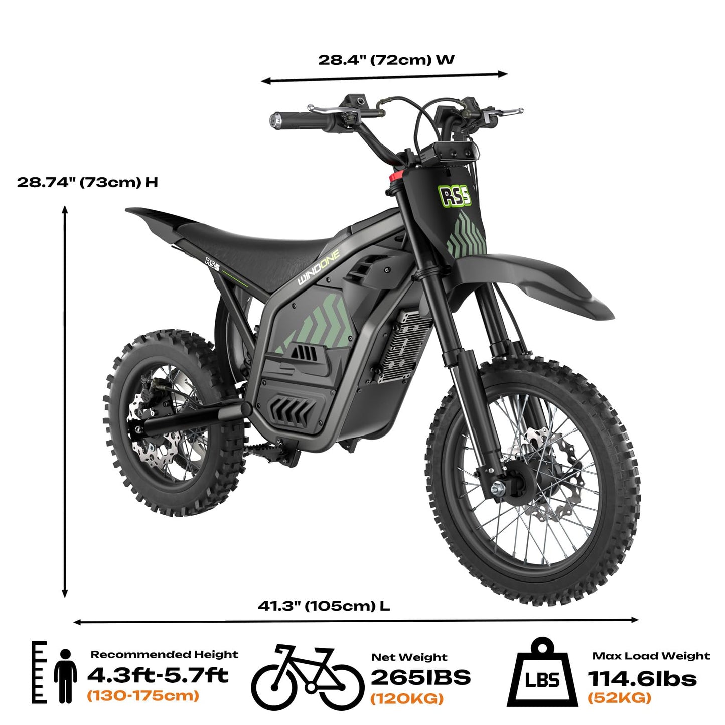 WindoneRide RS5 Electric Dirt Bike, 2200W 37MPH Electric Motorcycle, 48V/22.5Ah Battery Ebike, Full-Suspension Off-Road Mountain E Dirt Bike, Dual Hydraulic Brakes, Light Green
