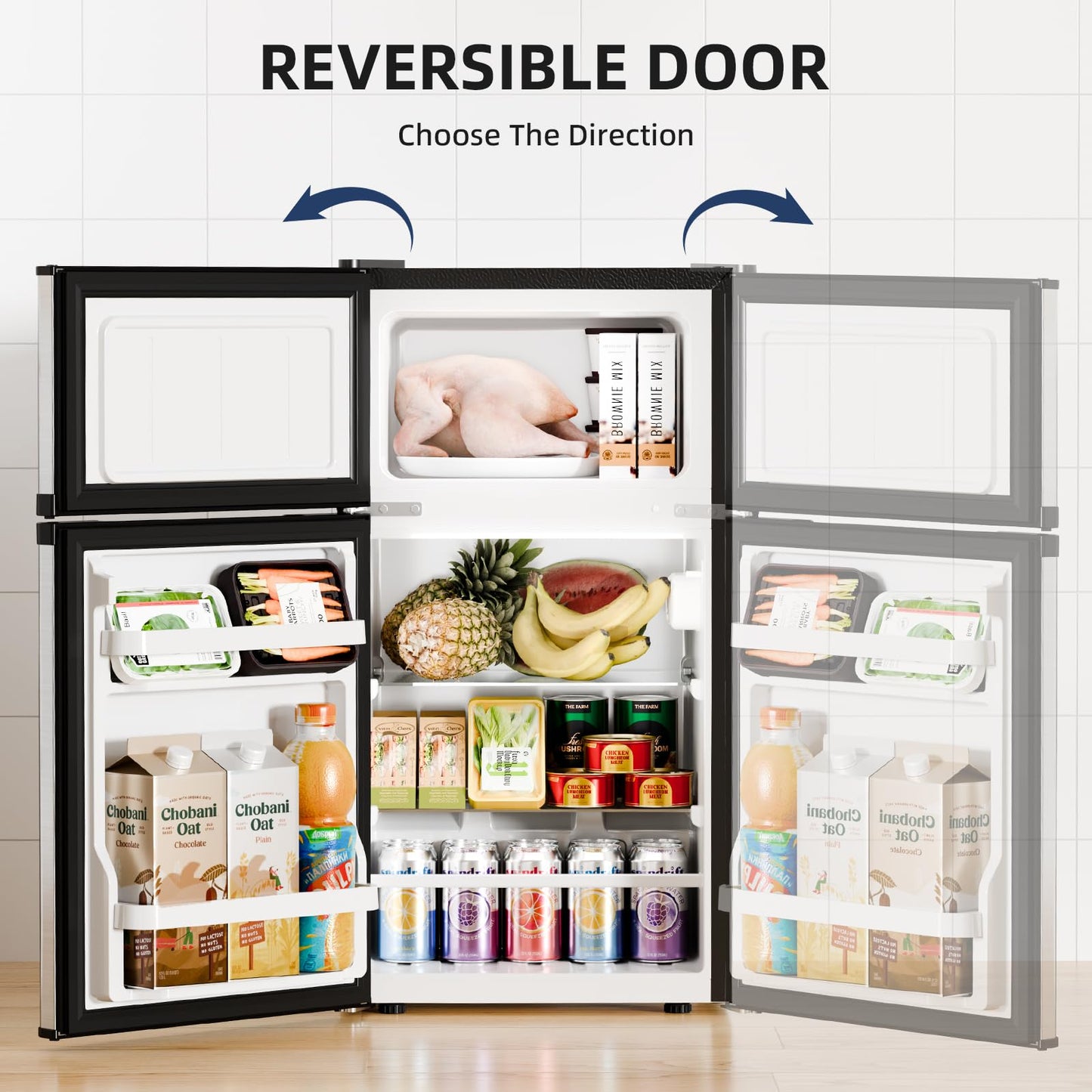Antarctic Star Mini Fridge with Freezer, Double Door Compact Refrigerator, Adjustable Thermostat, Small Fridge for Bedroom Office Dorm Apartment, 2.45 Cu.Ft Silver