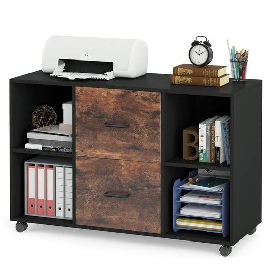 LITTLE TREE 2 Drawer File Cabinet Large Mobile Lateral Filing Cabinet Letter Size for Home Office, Rustic Brown
