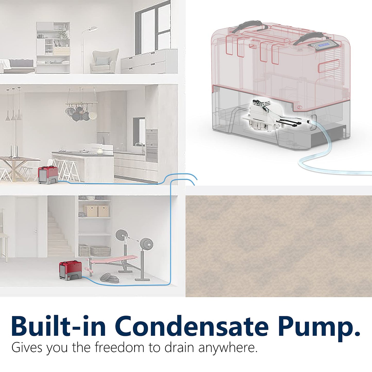 ALORAIR LGR Commercial Dehumidifier with Pump Drain Hose, 180 Pint Large Capacity Crawl Space Dehumidifier for Water Damage Restoration, Basements Warehouse & Job Sites, 6 Years Limited Warranty, Red